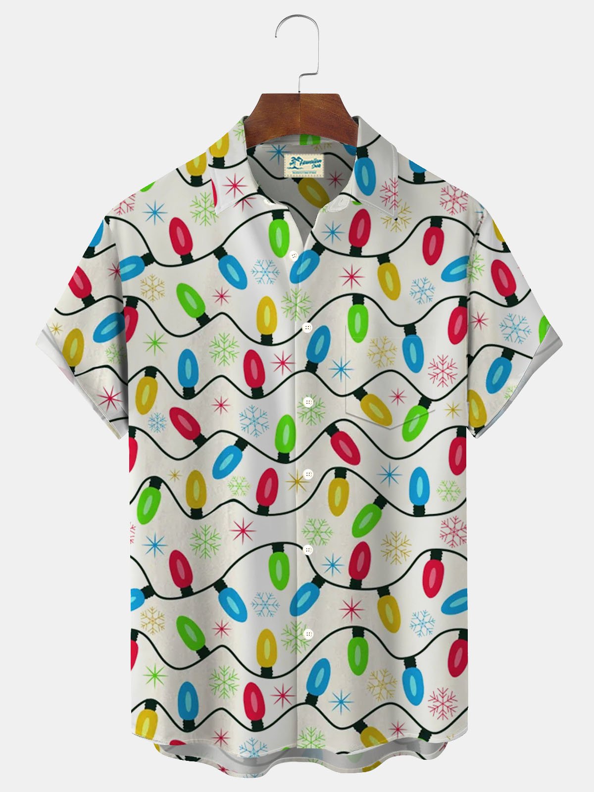 Royaura® Christmas Lights Print Men's Button Pocket Short Sleeve Shirt Big & Tall