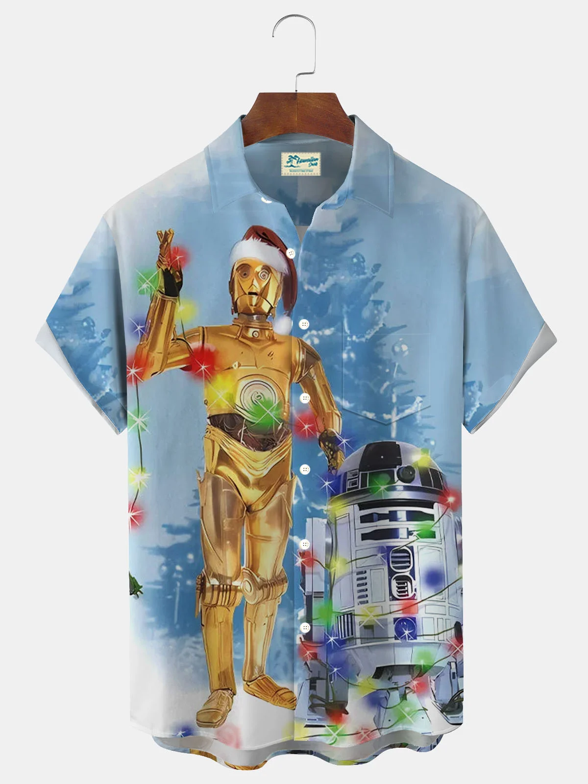 Royaura® Christmas Lights Print Men's Button Pocket Short Sleeve Shirt Big & Tall