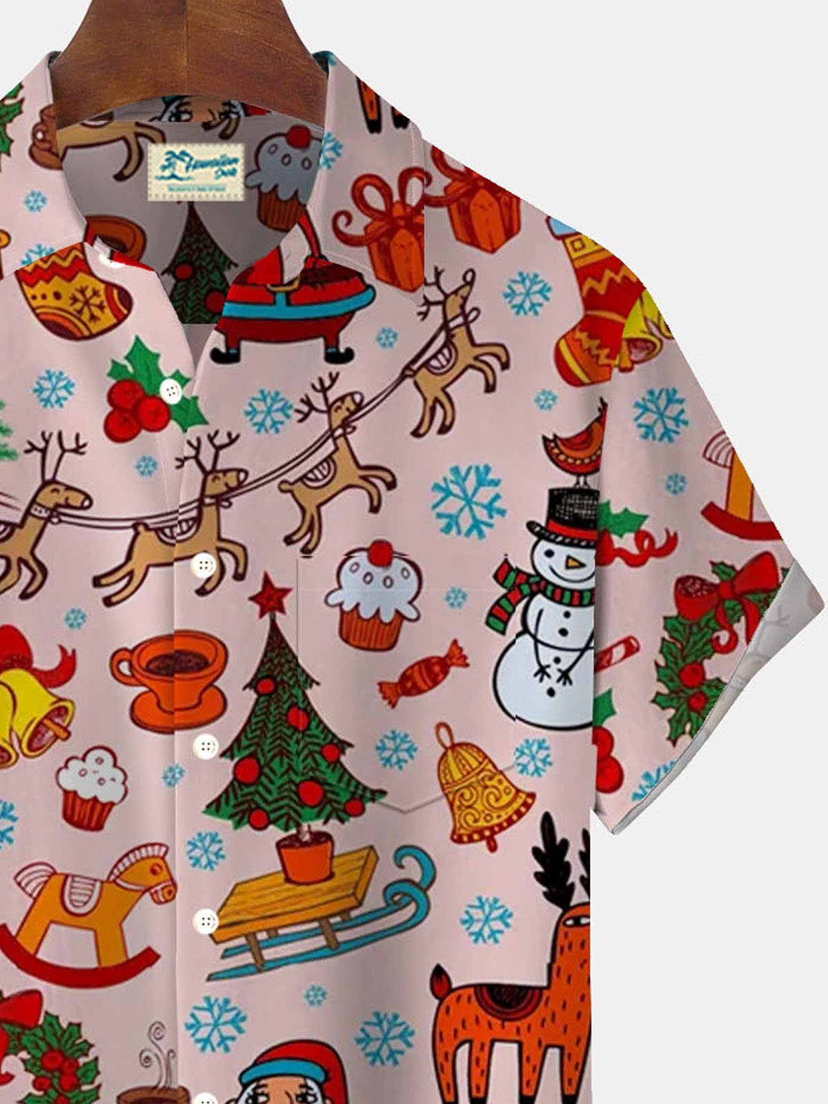 Royaura® Christmas Print Men's Button Pocket Short Sleeve Shirt Big & Tall