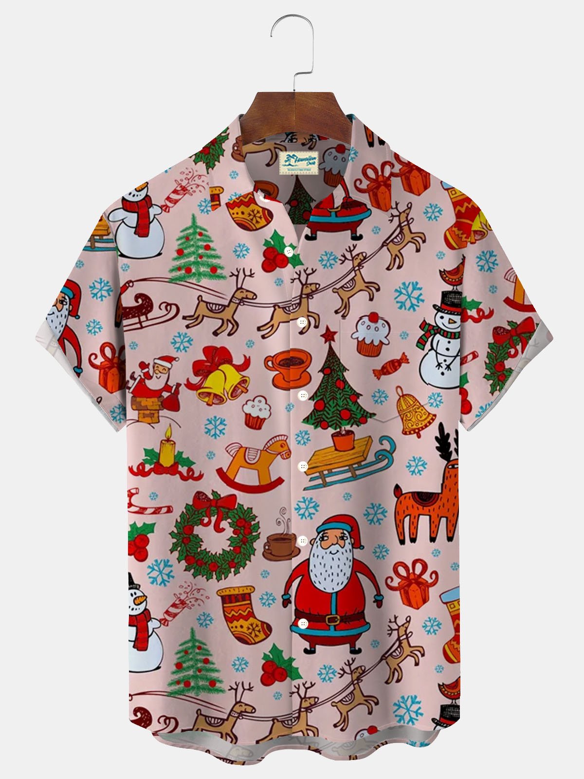 Royaura® Christmas Print Men's Button Pocket Short Sleeve Shirt Big & Tall