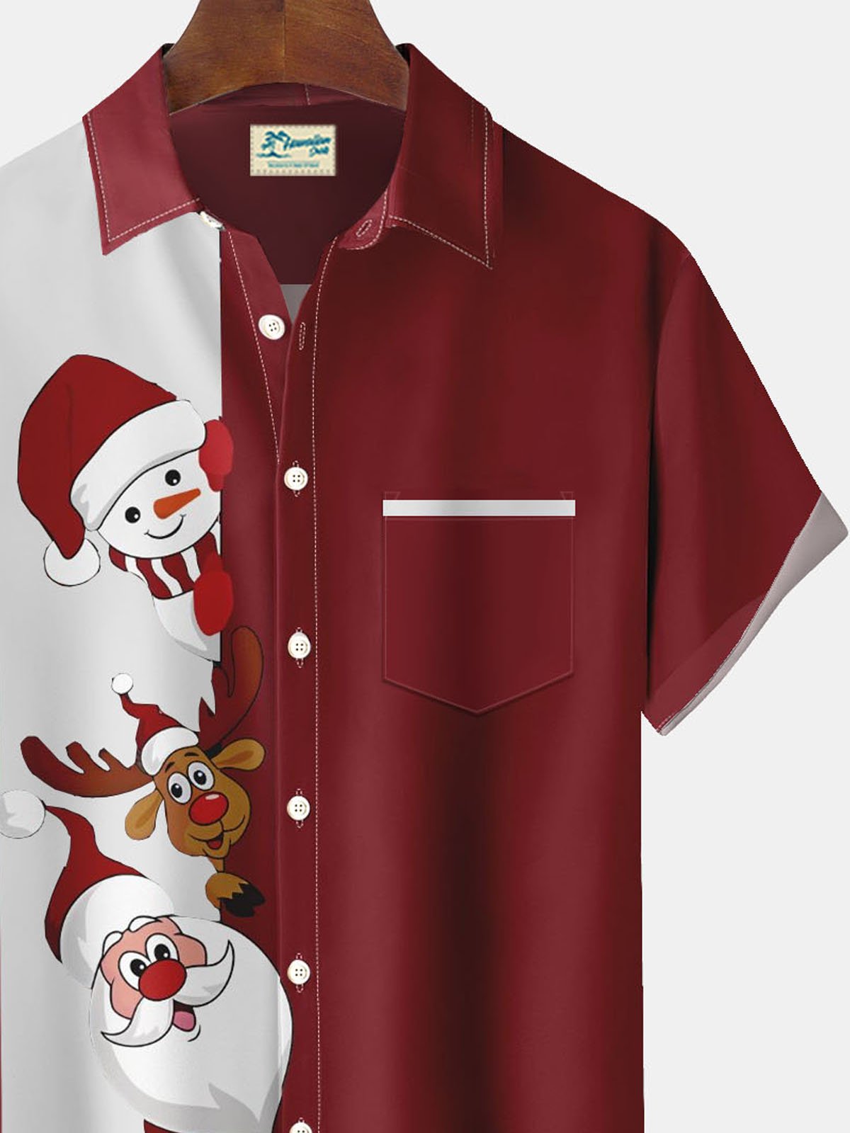 Royaura® Christmas Old Man Sika Deer Snowman Print Men's Button Pocket Short Sleeve Shirt Big & Tall