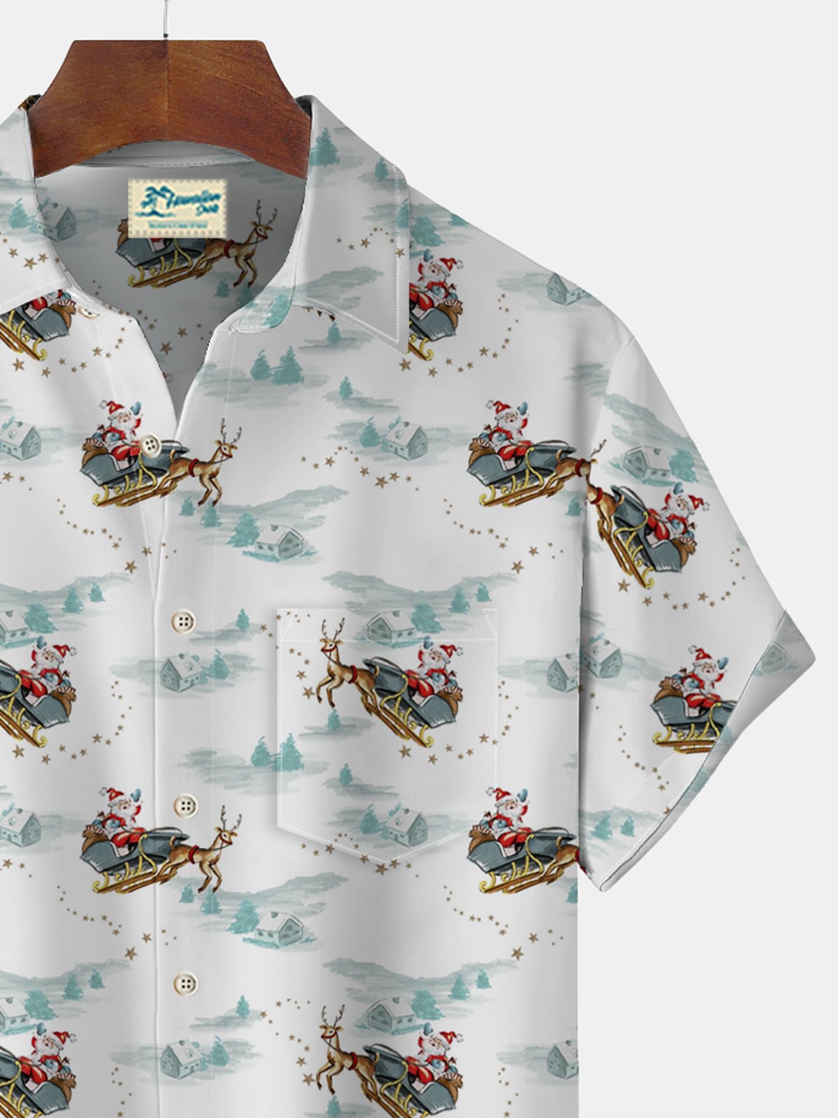 Royaura® Christmas Print Men's Holiday Chest Pocket Stretch Short Sleeve Shirt Big & Tall