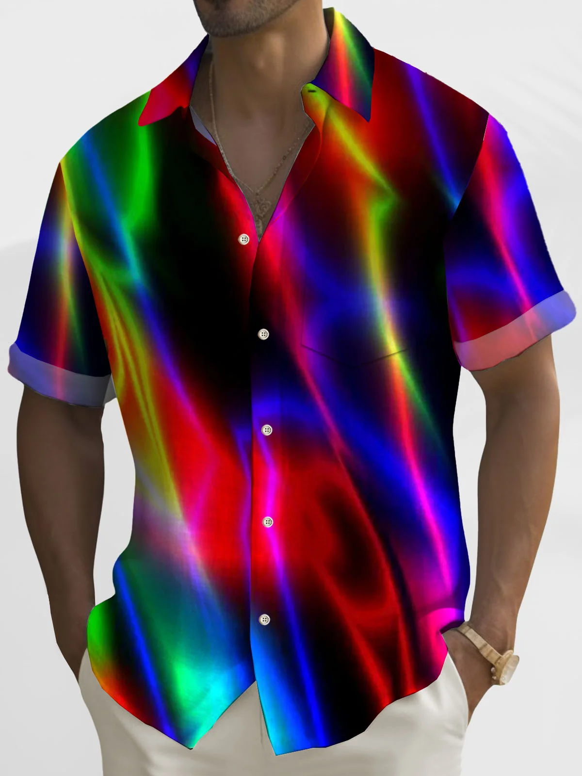 Royaura® Retro Ombre Print Men's Button Pocket Short Sleeve Shirt Big & Tall