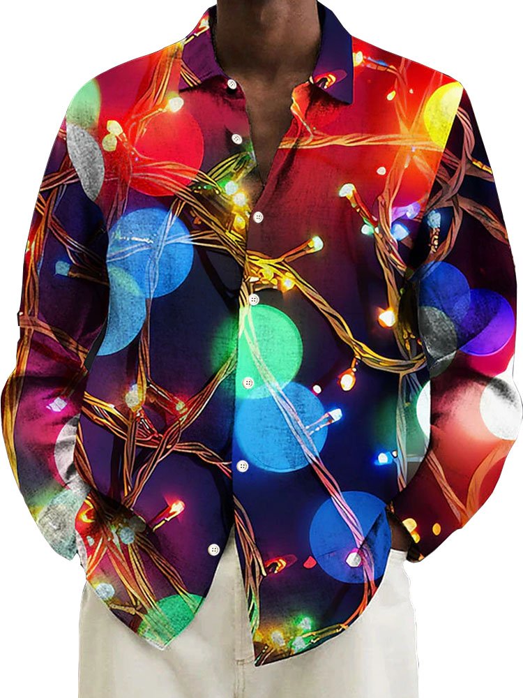 Royaura® Christmas Print Men's Button Pocket Long Sleeve Shirt Big & Tall