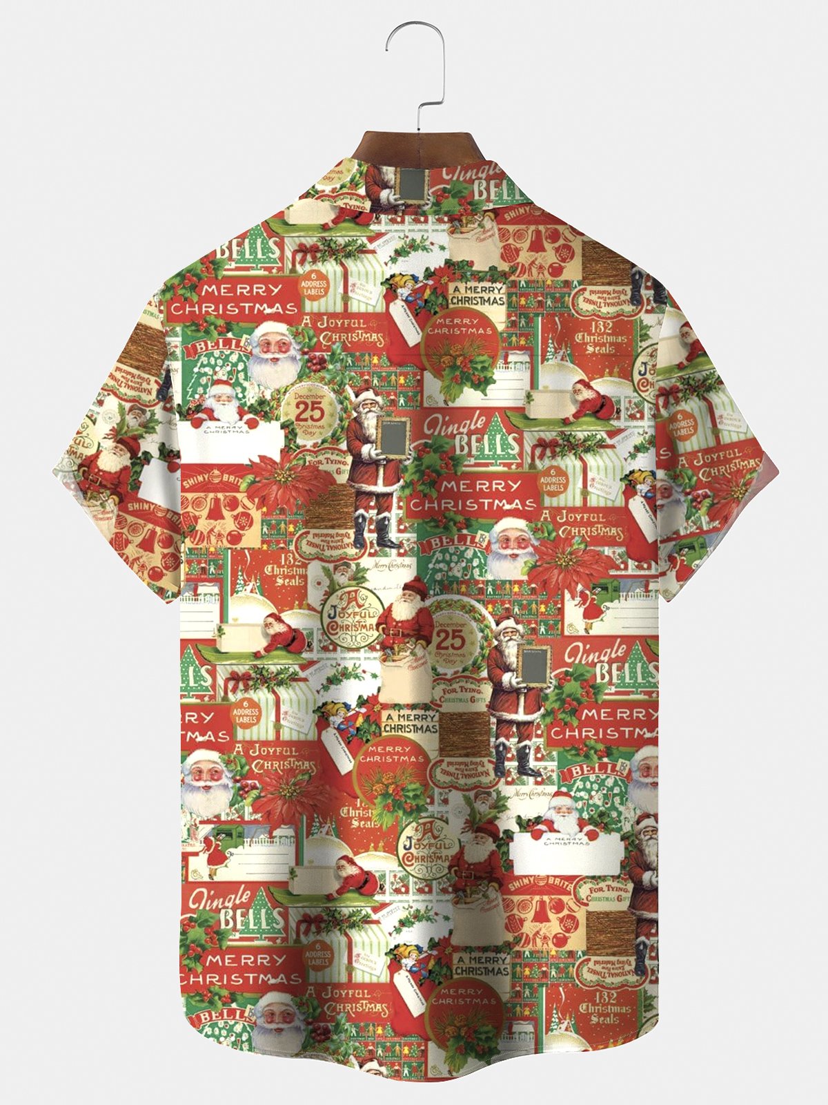 Royaura® Christmas Santa Claus Print Men's Holiday Chest Pocket Stretch Short Sleeve Shirt Big & Tall