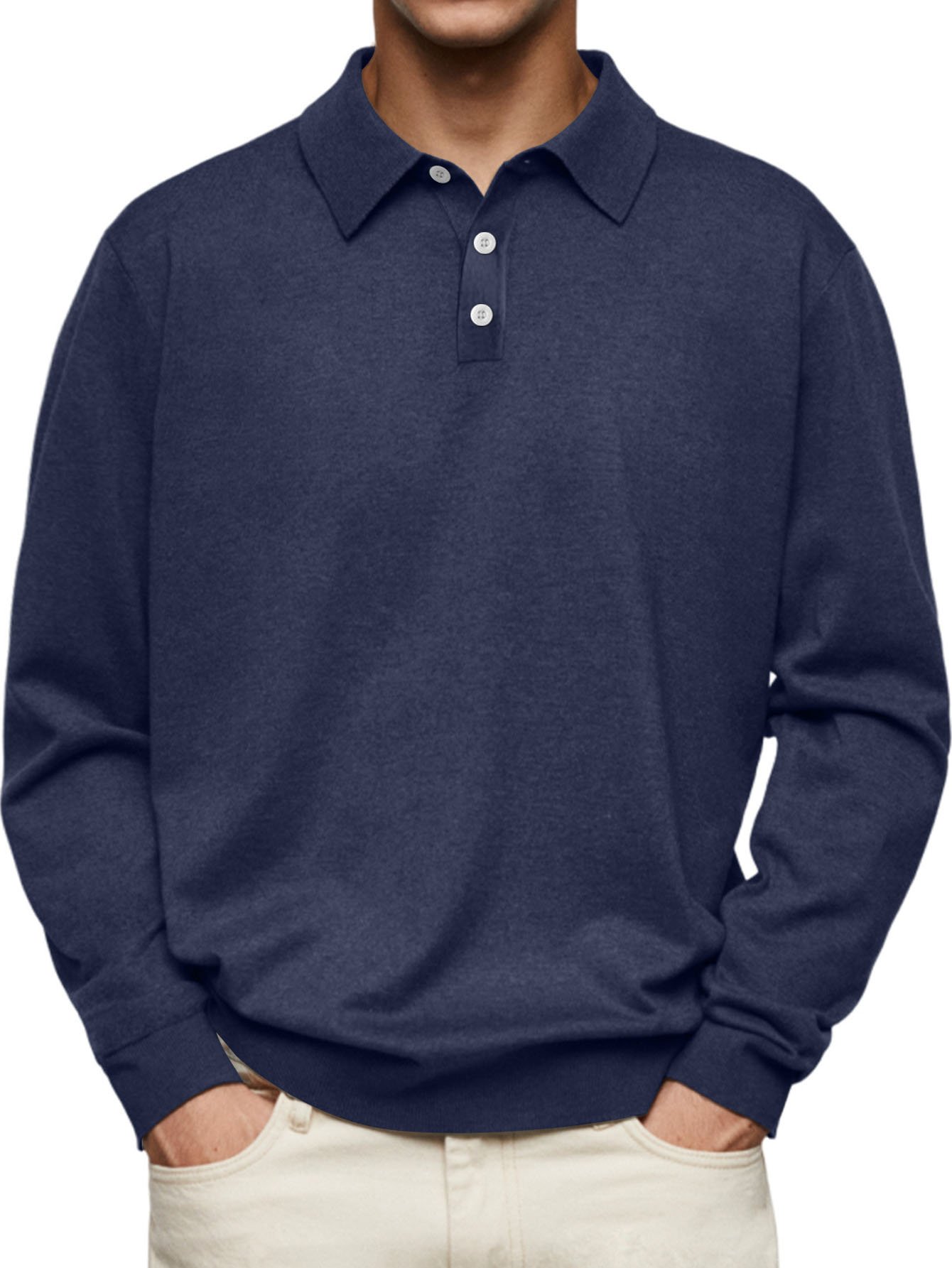 Royaura® Basics Plain Men's Button-Down Long Sleeve POLO Shirt Big & Tall