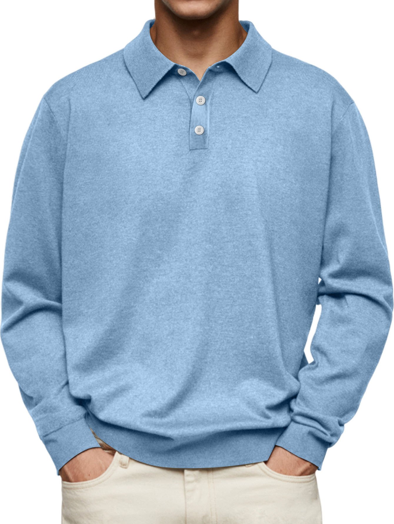 Royaura® Basics Plain Men's Button-Down Long Sleeve POLO Shirt Big & Tall