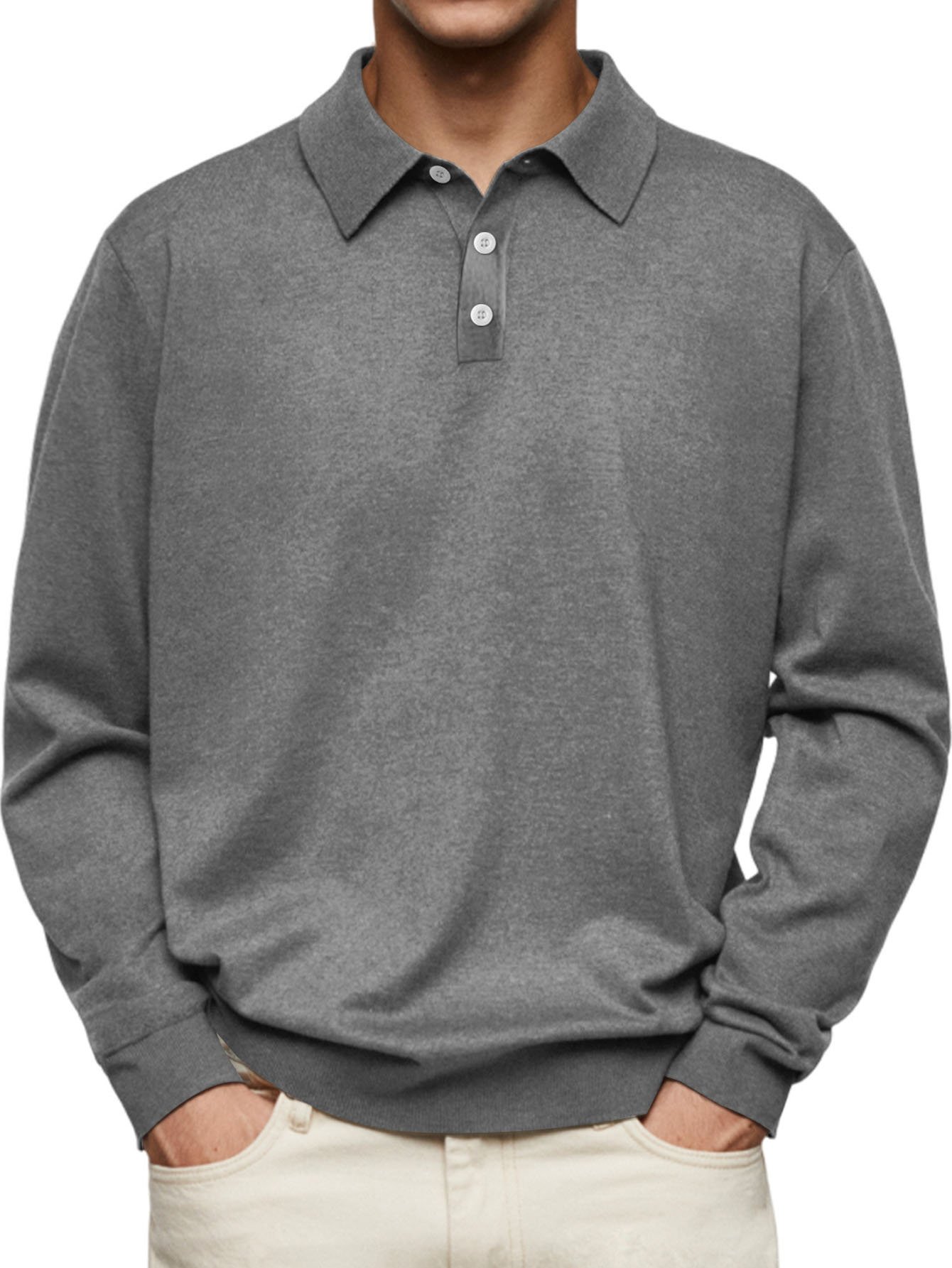 Royaura® Basics Plain Men's Button-Down Long Sleeve POLO Shirt Big & Tall