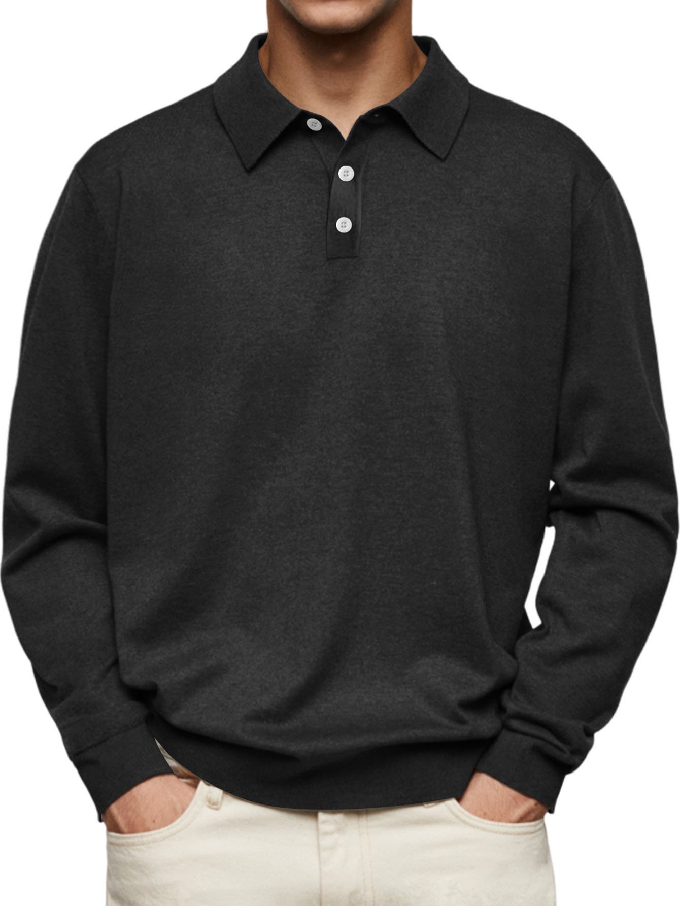 Royaura® Basics Plain Men's Button-Down Long Sleeve POLO Shirt Big & Tall