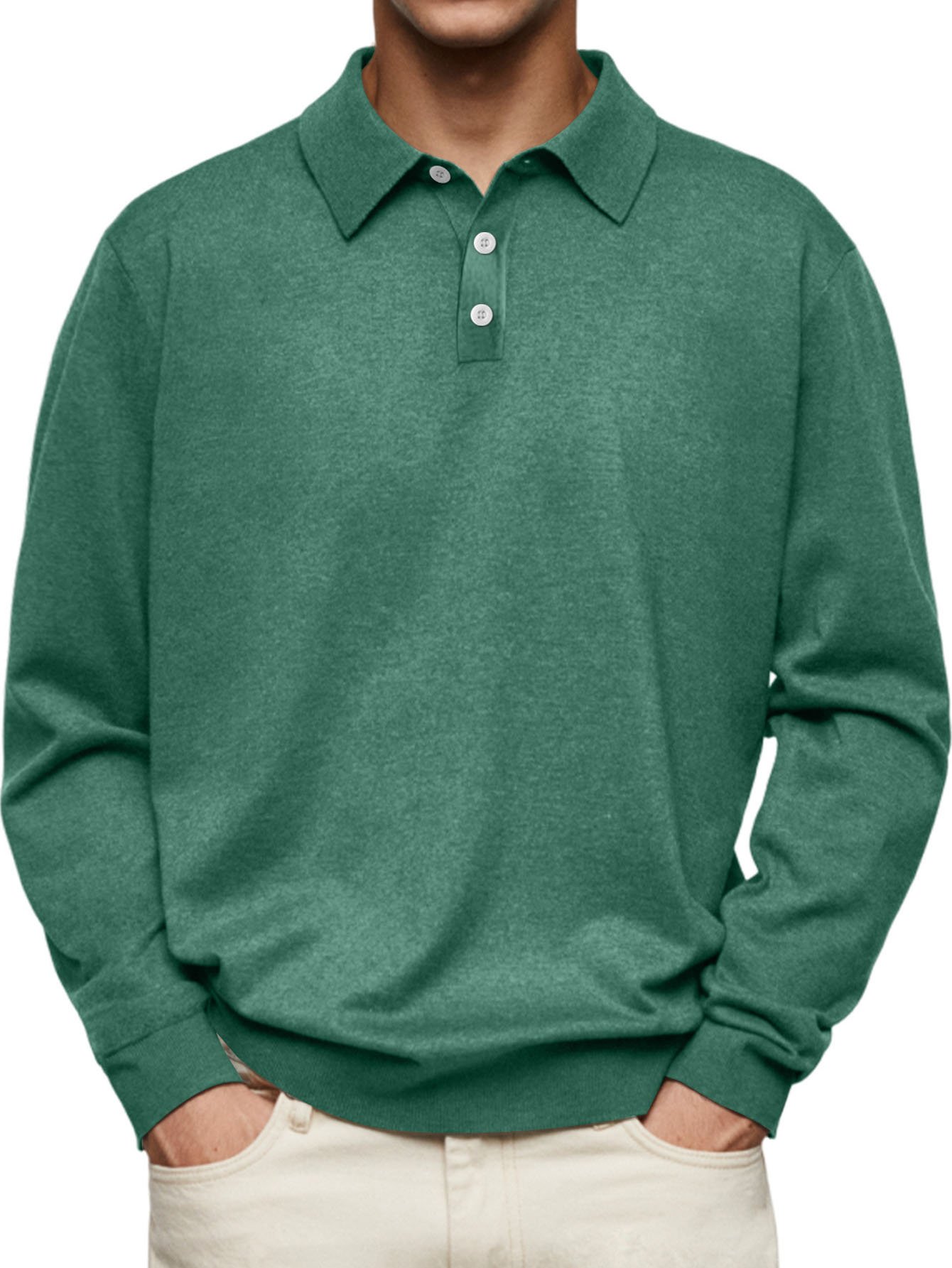 Royaura® Basics Plain Men's Button-Down Long Sleeve POLO Shirt Big & Tall