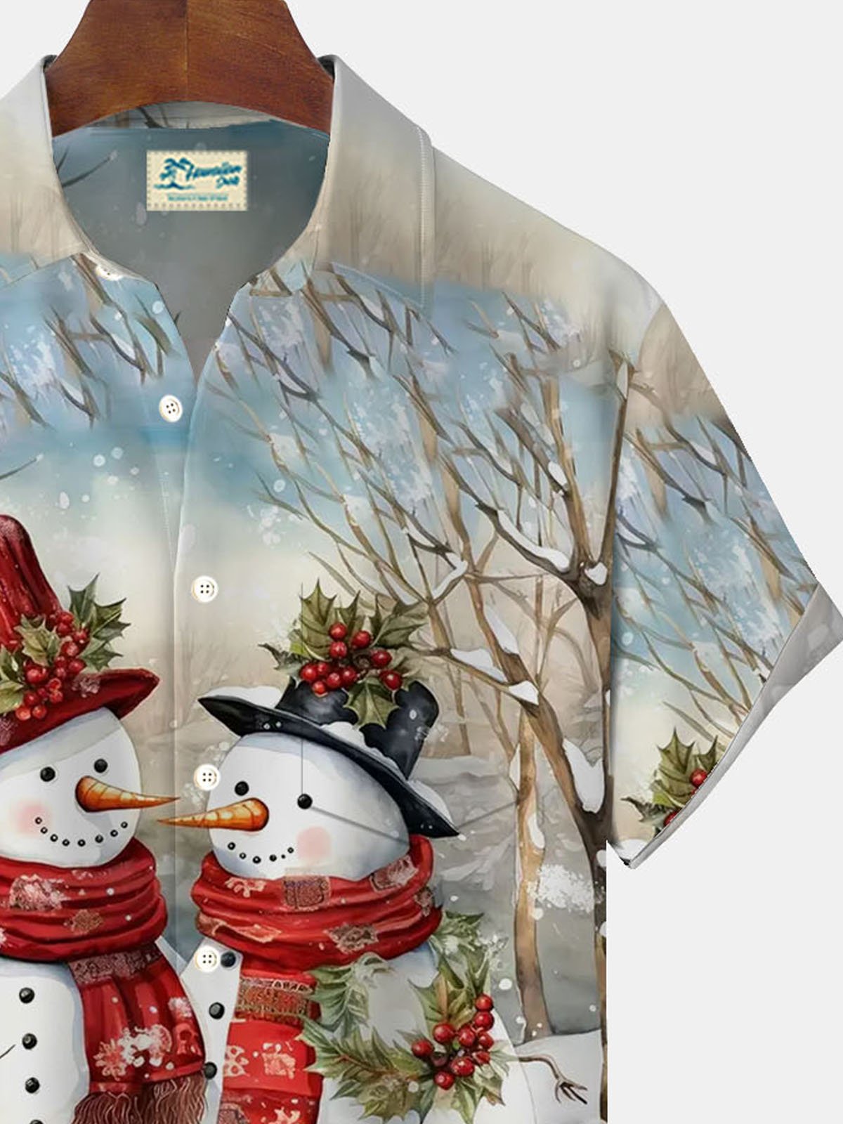 Royaura® Christmas Snowman Print Men's Button Pocket Short Sleeve Shirt Big & Tall