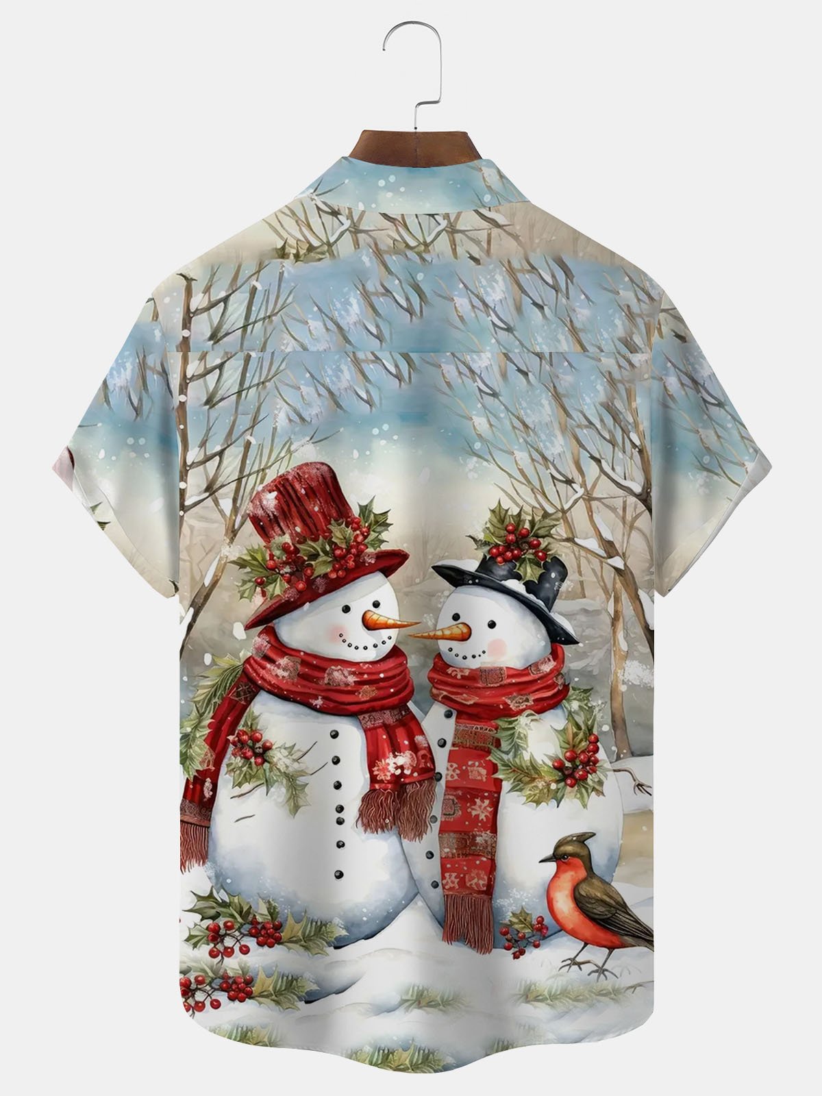 Royaura® Christmas Snowman Print Men's Button Pocket Short Sleeve Shirt Big & Tall