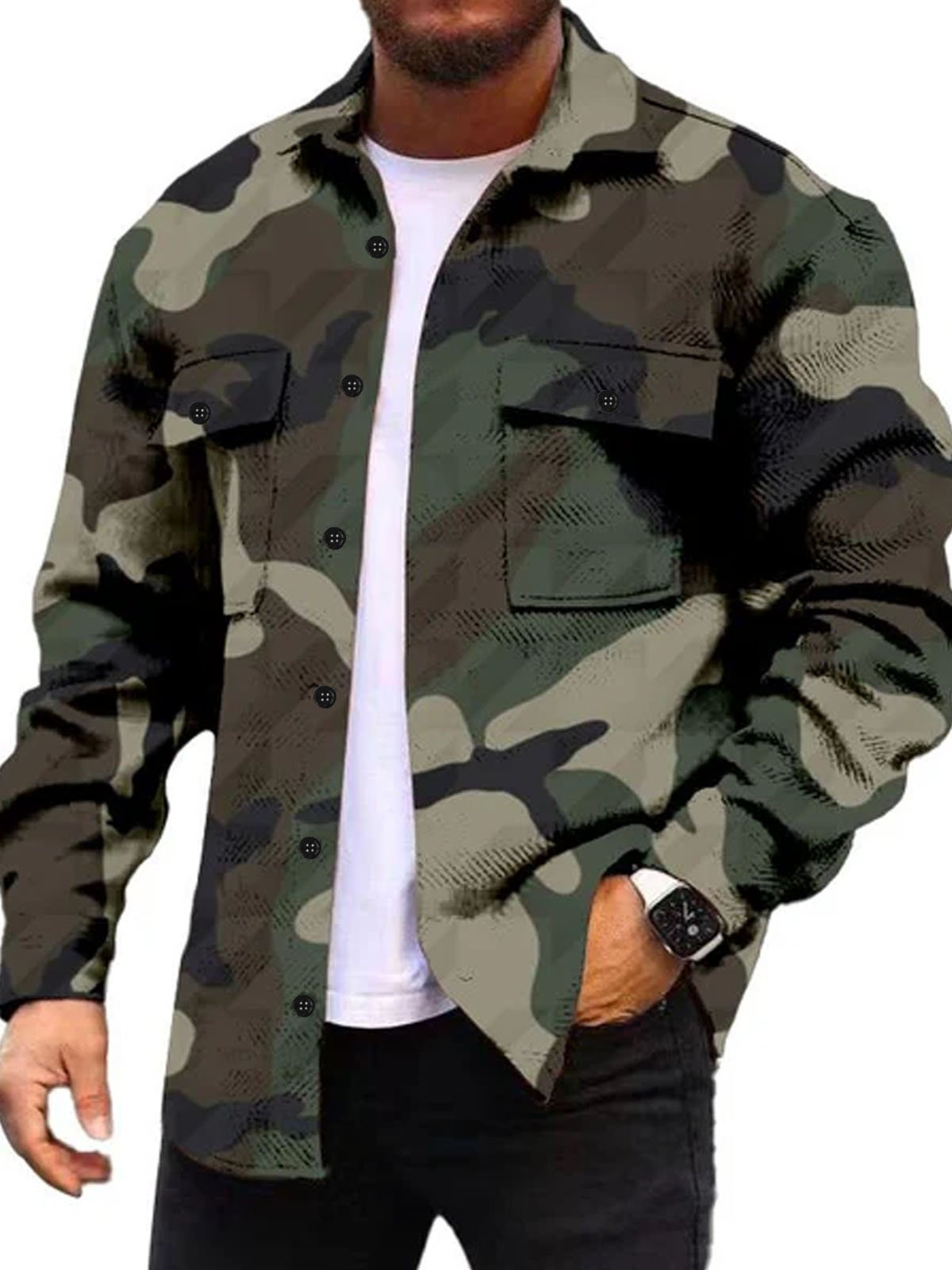 Royaura® Corduroy Camouflage Print Men's Button Pocket Jacket Big & Tall