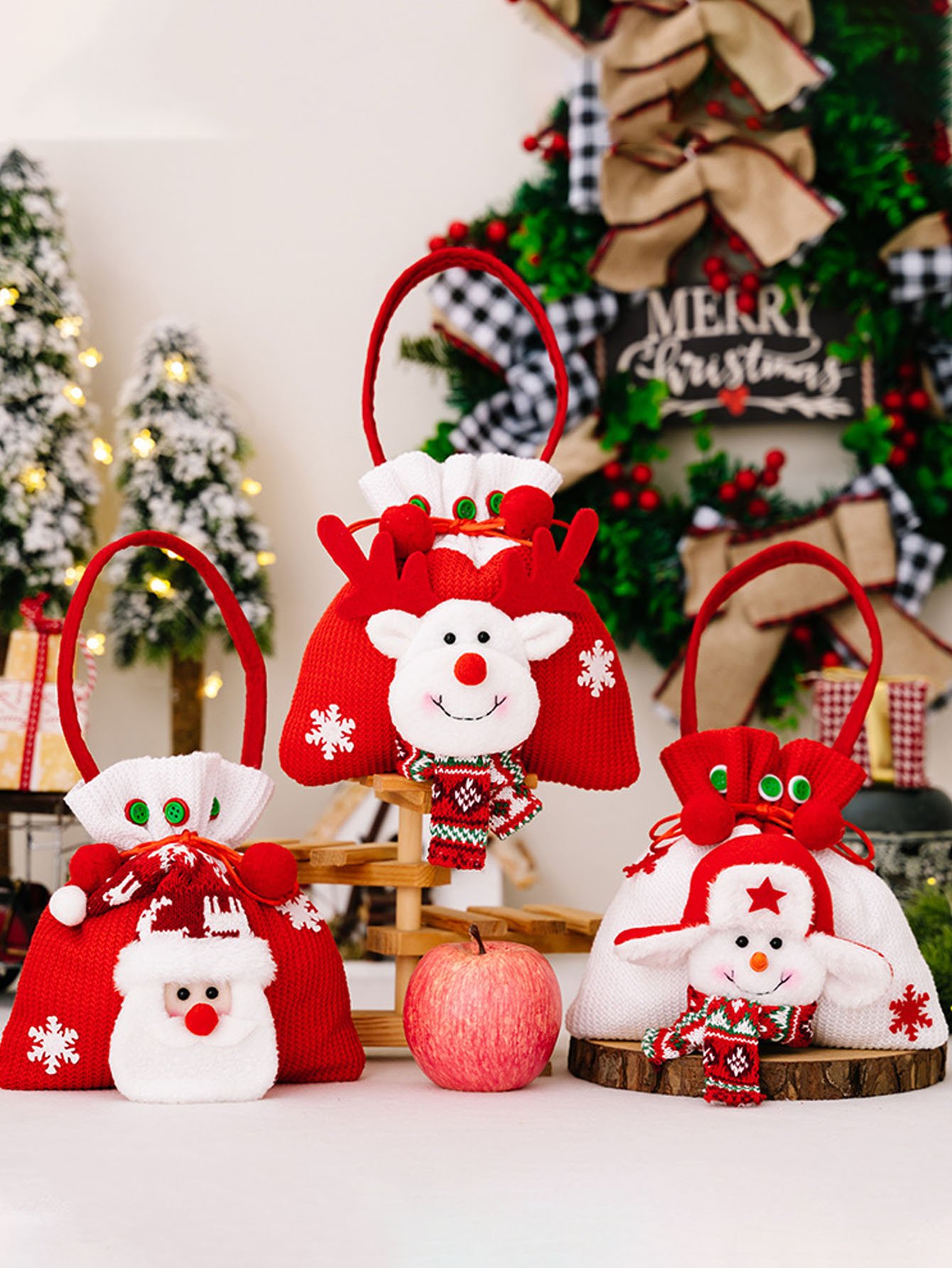 Royaura® Christmas Decoration Supplies Apple Bag Creative Cartoon Christmas Handbag Old Man Snowman Gift Bag