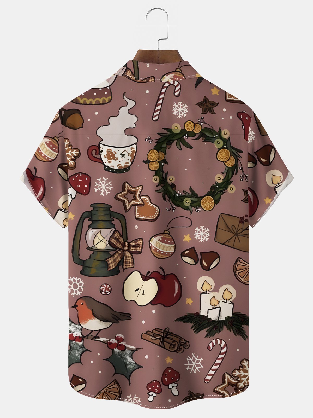 Royaura® Christmas Men's Cartoon Print Chest Pocket Stretch Hawaiian Shirt Big Tall