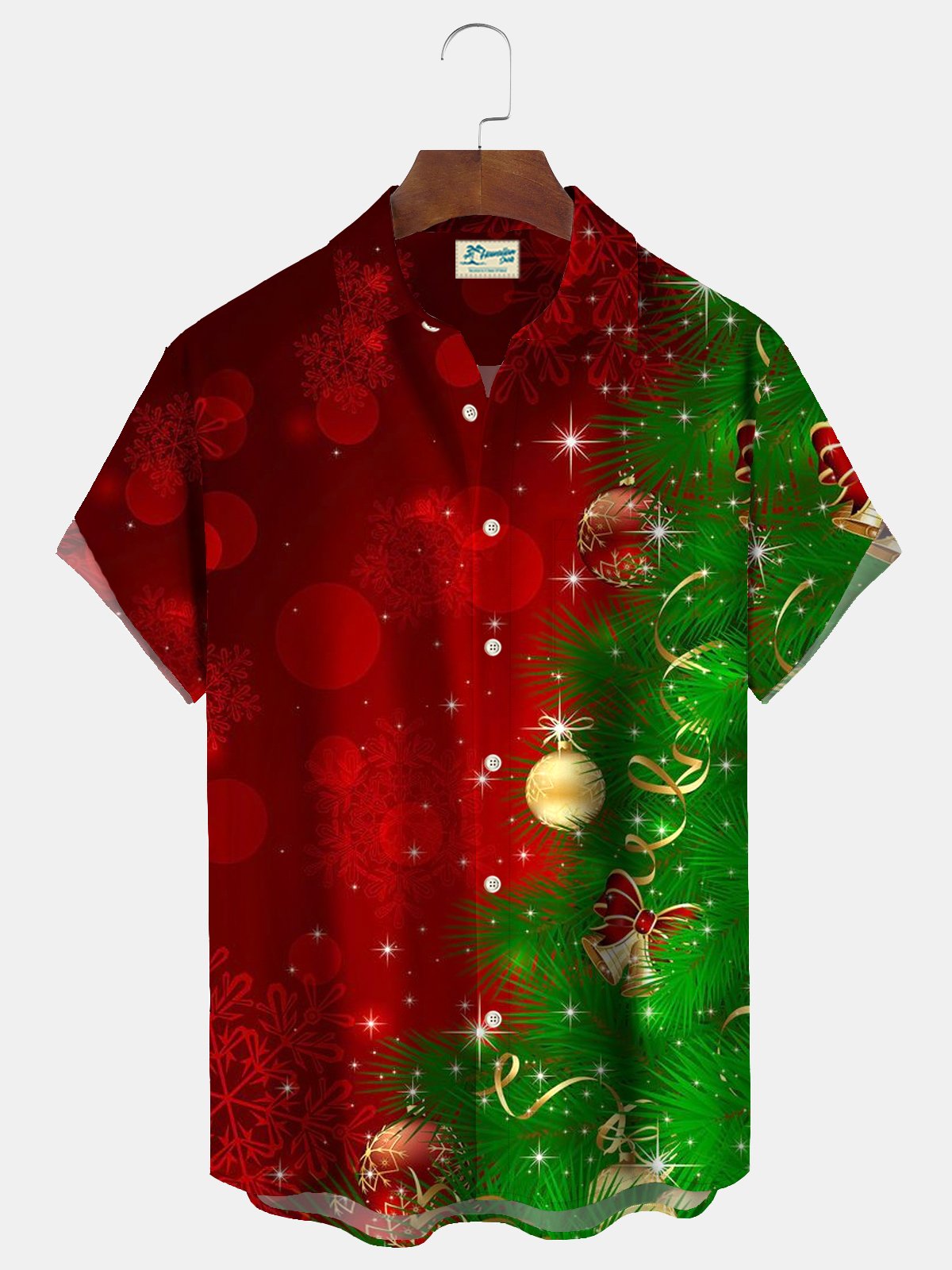 Royaura® Christmas Light Print Men's Holiday Chest Pocket Stretch Short Sleeve Shirt Big & Tall