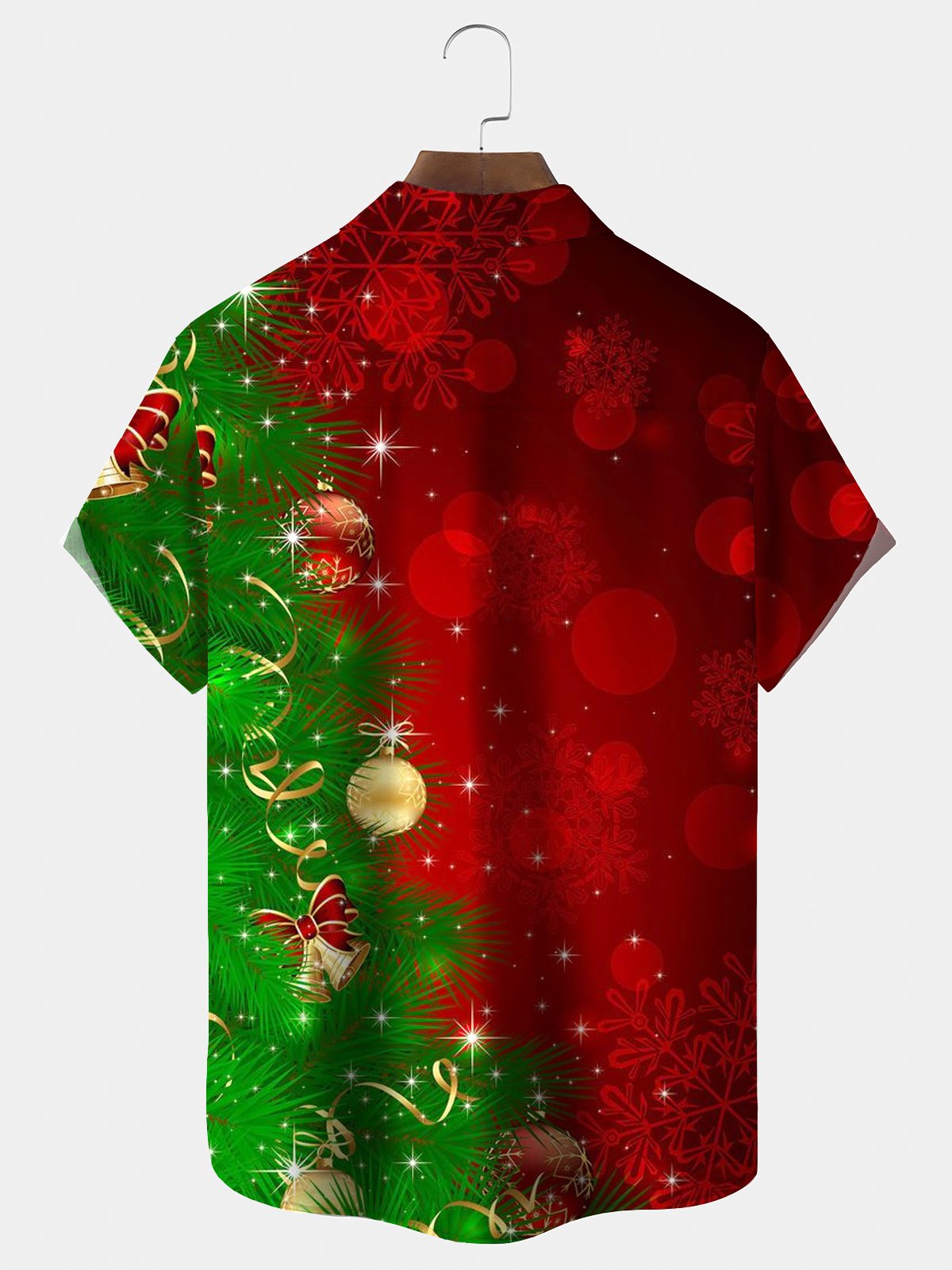 Royaura® Christmas Light Print Men's Holiday Chest Pocket Stretch Short Sleeve Shirt Big & Tall