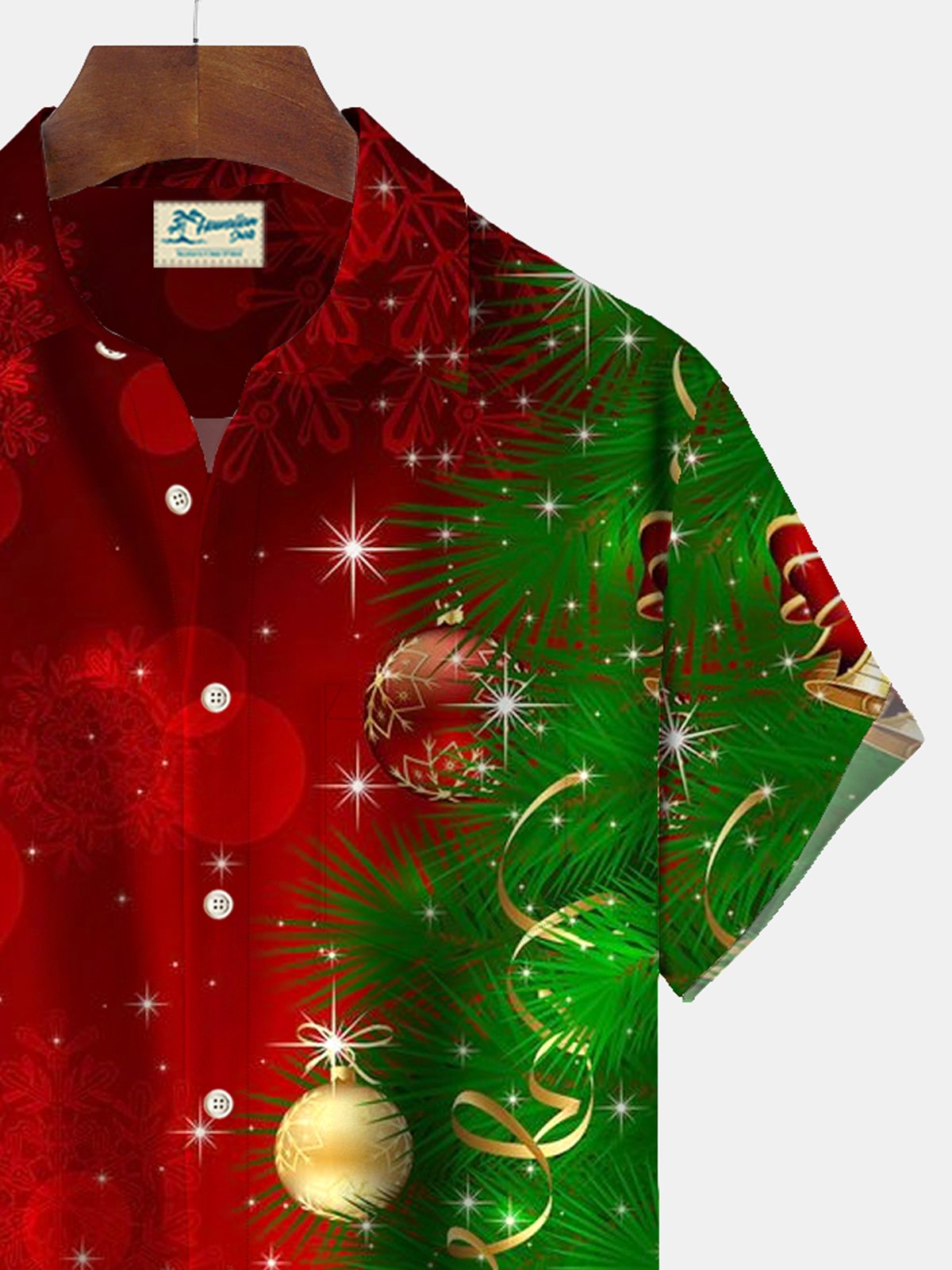 Royaura® Christmas Light Print Men's Holiday Chest Pocket Stretch Short Sleeve Shirt Big & Tall