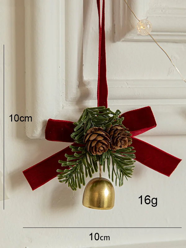 Royaura® Christmas Velvet Bow Christmas Tree Pine Cone Scene Arrangement Pendant Small Bell