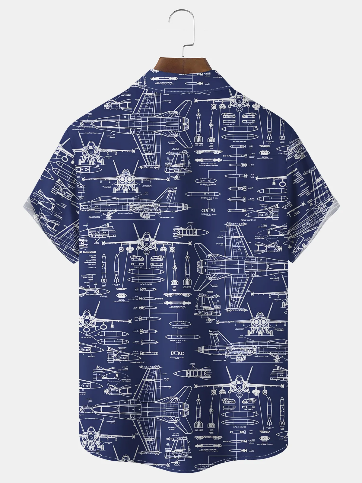 Royaura® Vintage Airplane Drawing Stripe Print Men's Chest Pocket Stretch Hawaiian Shirt Big Tall