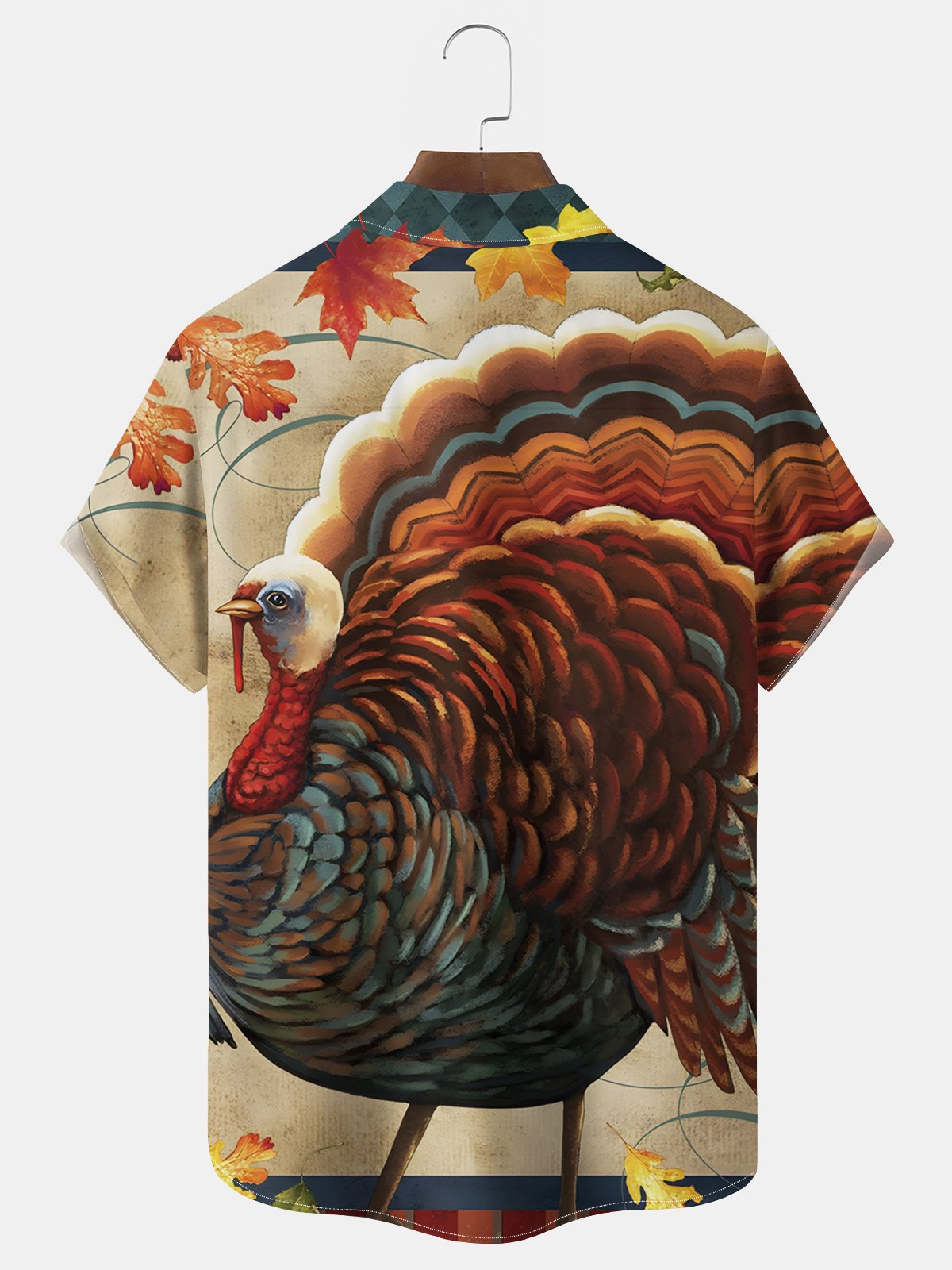 Royaura® Thanksgiving Men's Turkey Print Chest Pocket Stretch Hawaiian Shirt Big Tall