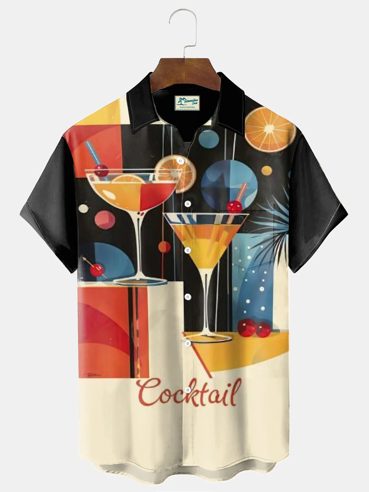 Royaura® Hawaiian Cocktail Print Men's Tropical Chest Pocket Stretch Short Sleeve Shirt Big & Tall