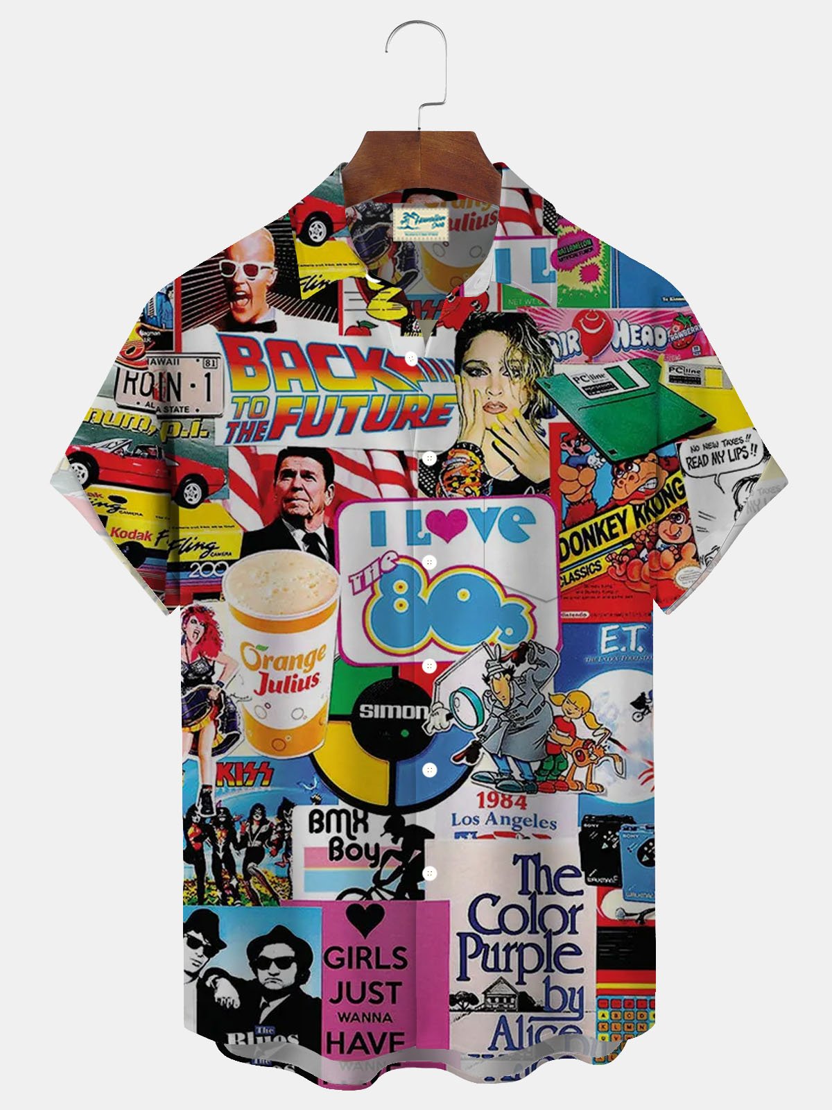 Royaura® 80s Cartoon Retro Poster Print Men's Button Pocket Short Sleeve Shirt Big & Tall