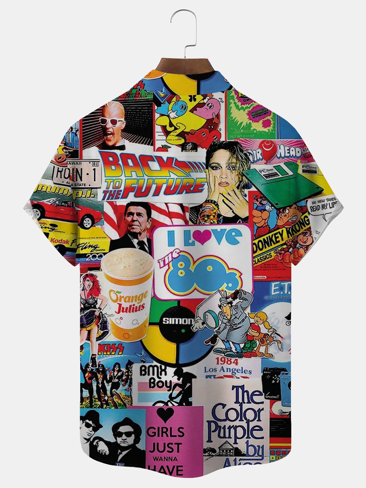 Royaura® 80s Cartoon Retro Poster Print Men's Button Pocket Short Sleeve Shirt Big & Tall