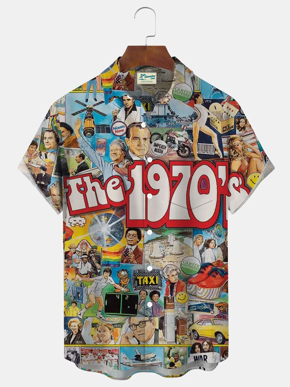 Royaura® 80s Cartoon Retro Poster Print Men's Button Pocket Short Sleeve Shirt Big & Tall