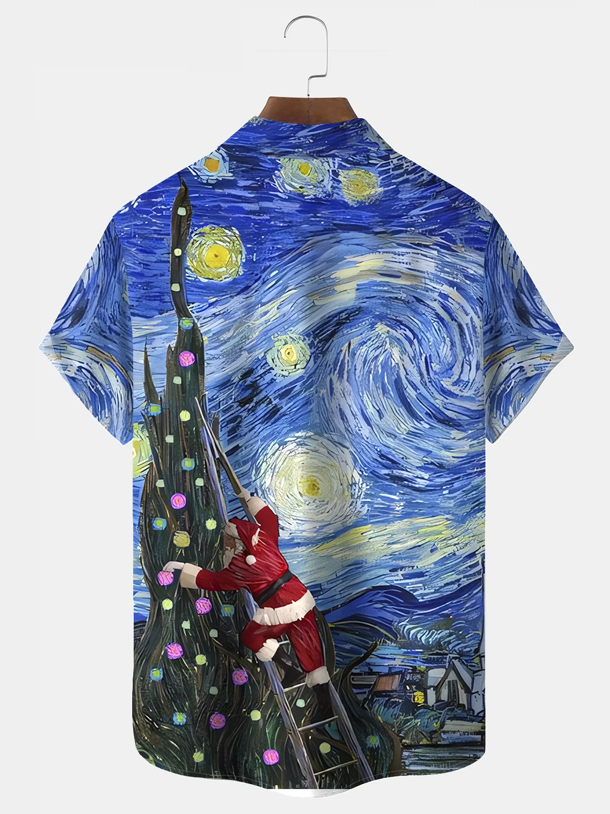 Royaura® Christmas Santa Claus Print Men's Holiday Chest Pocket Stretch Short Sleeve Shirt Big & Tall