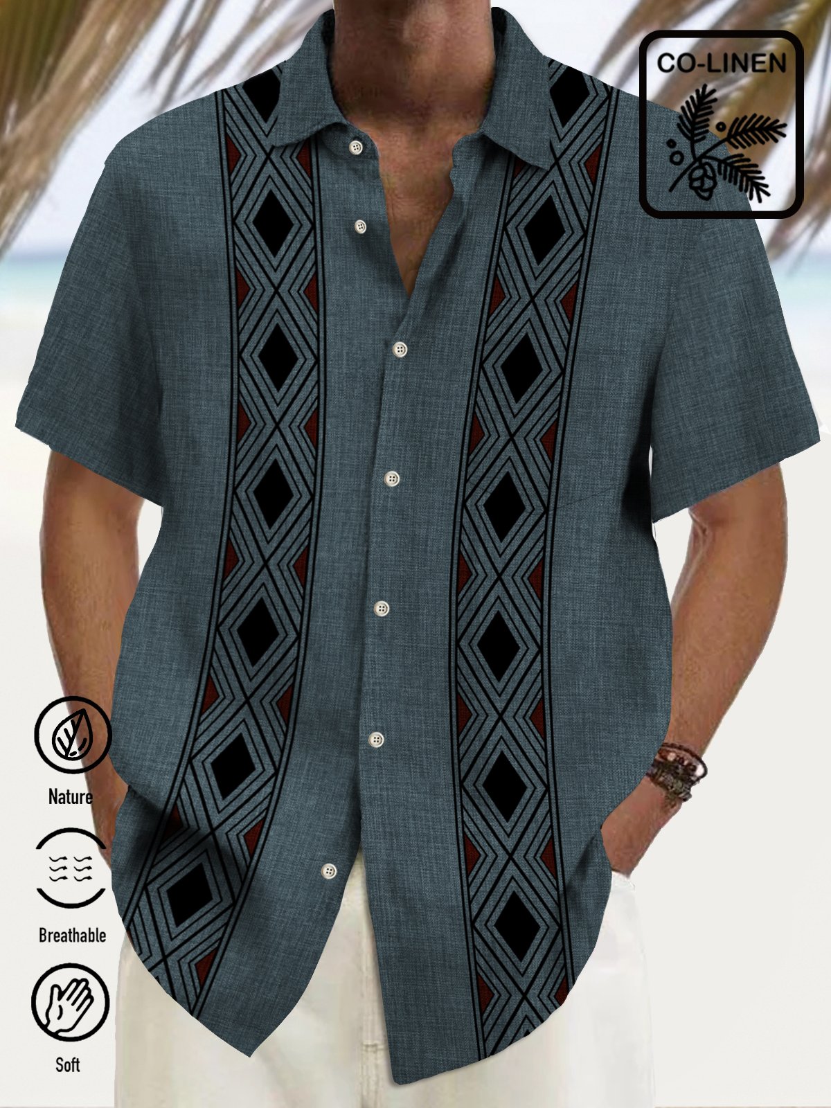 Royaura® Vintage Bowling Geometric Stripe Print Men's Chest Pocket Stretch Hawaiian Shirt Big Tall