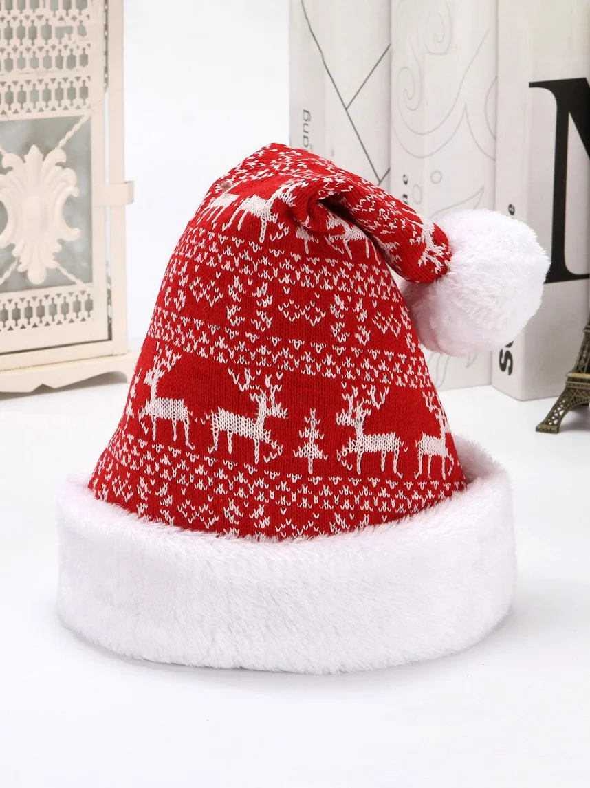 Royaura® Christmas Snowflake Fawn Knitted Wool Flannel Santa Hat