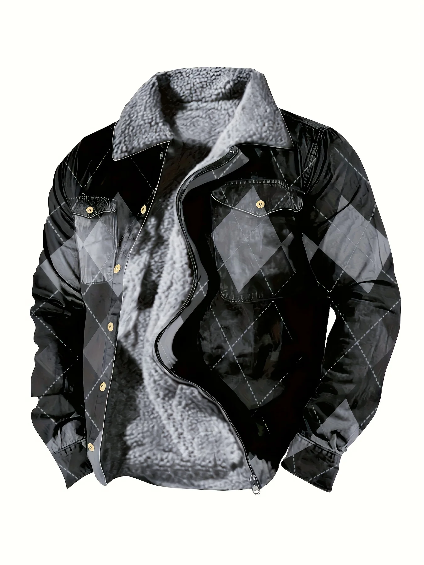 Royaura® Basic Men's Plaid Printed Lapel Thermal Fleece Full Zip Coats And Jackets