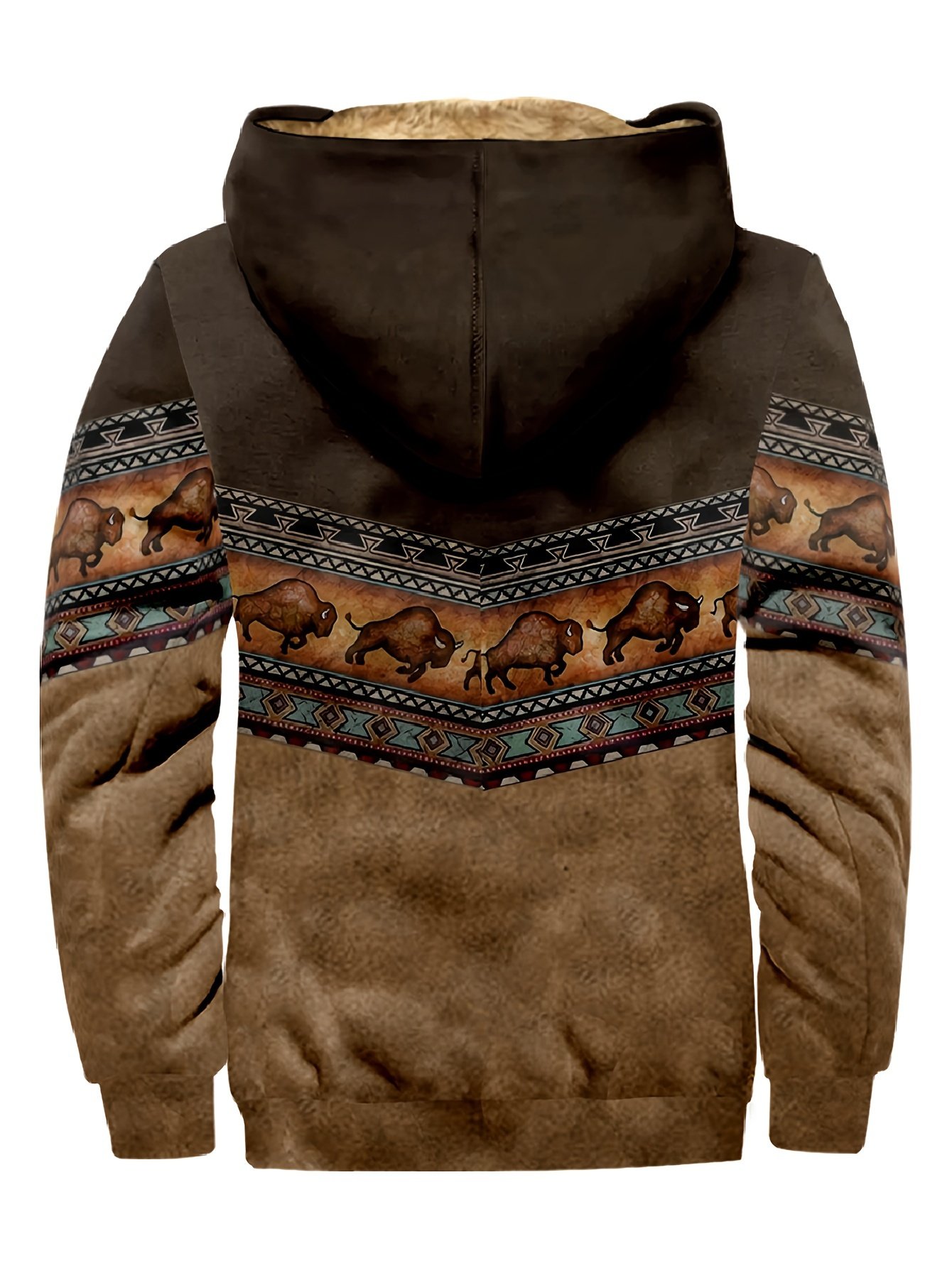 Royaura® Western Ethnic Geometric Print Men's Drawstring Hooded Zipper Sweatshirt Big & Tall