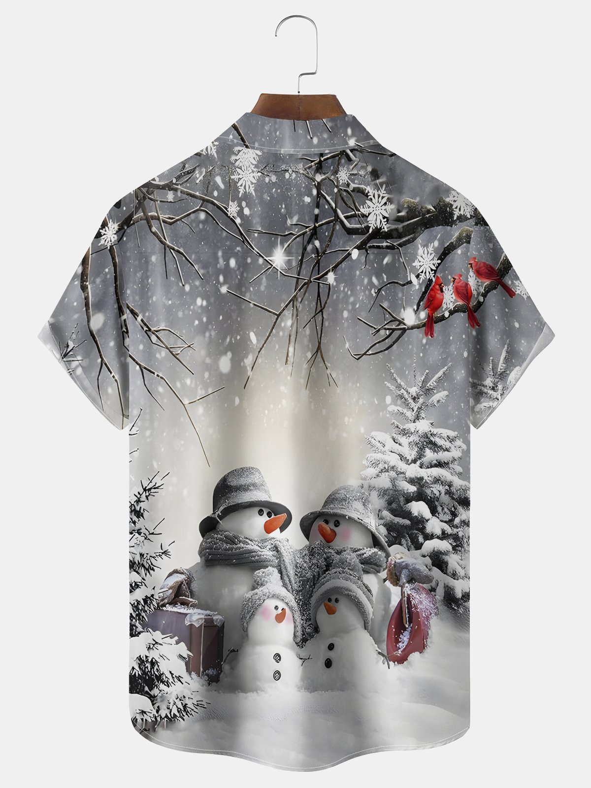 Royaura® Christmas Men's Snowman Print Chest Pocket Stretch Hawaiian Shirt Big Tall