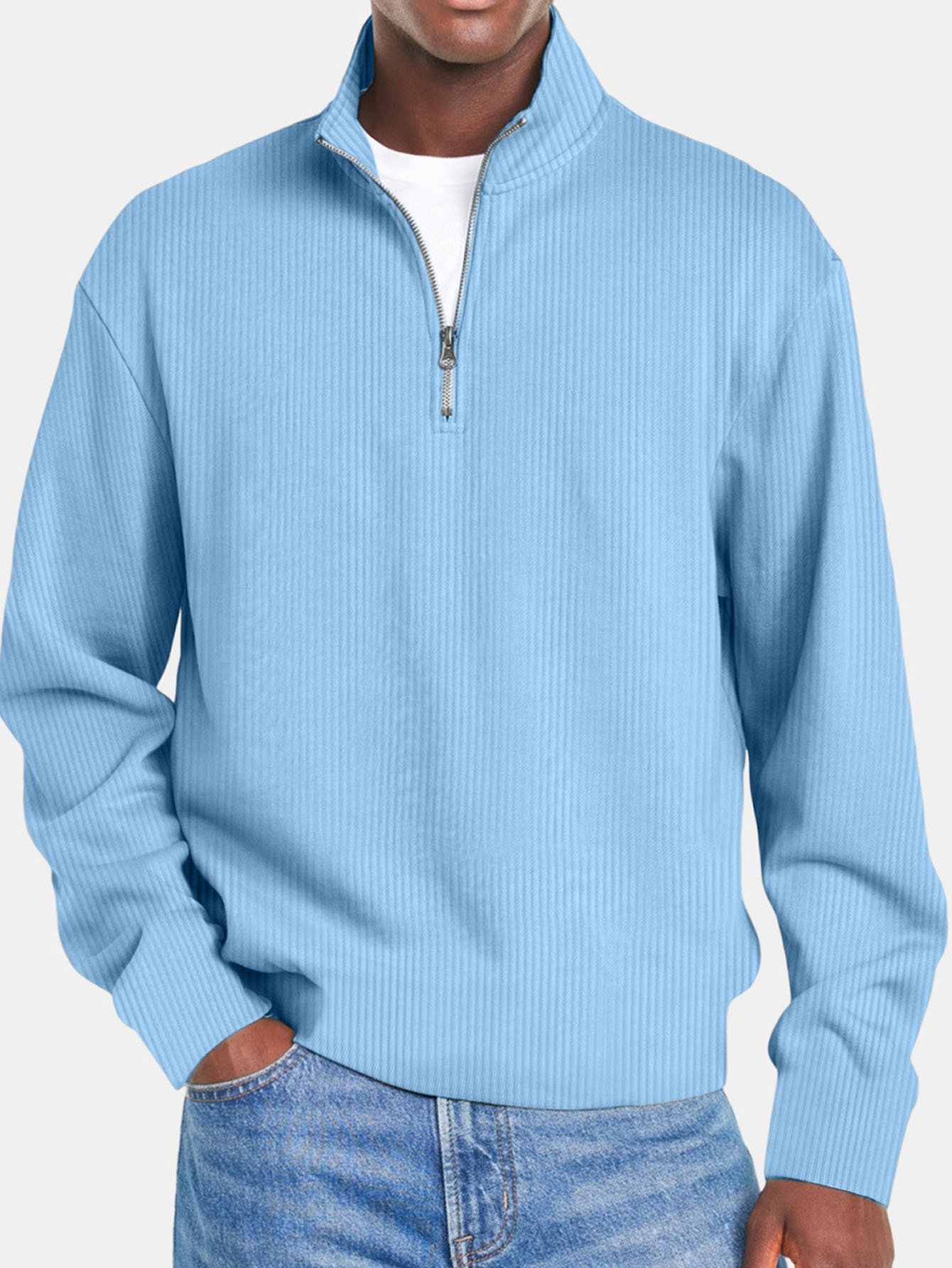 Royaura® Corduroy Basic Stripe Men's Long Sleeve Zipper Sweatshirt Big & Tall