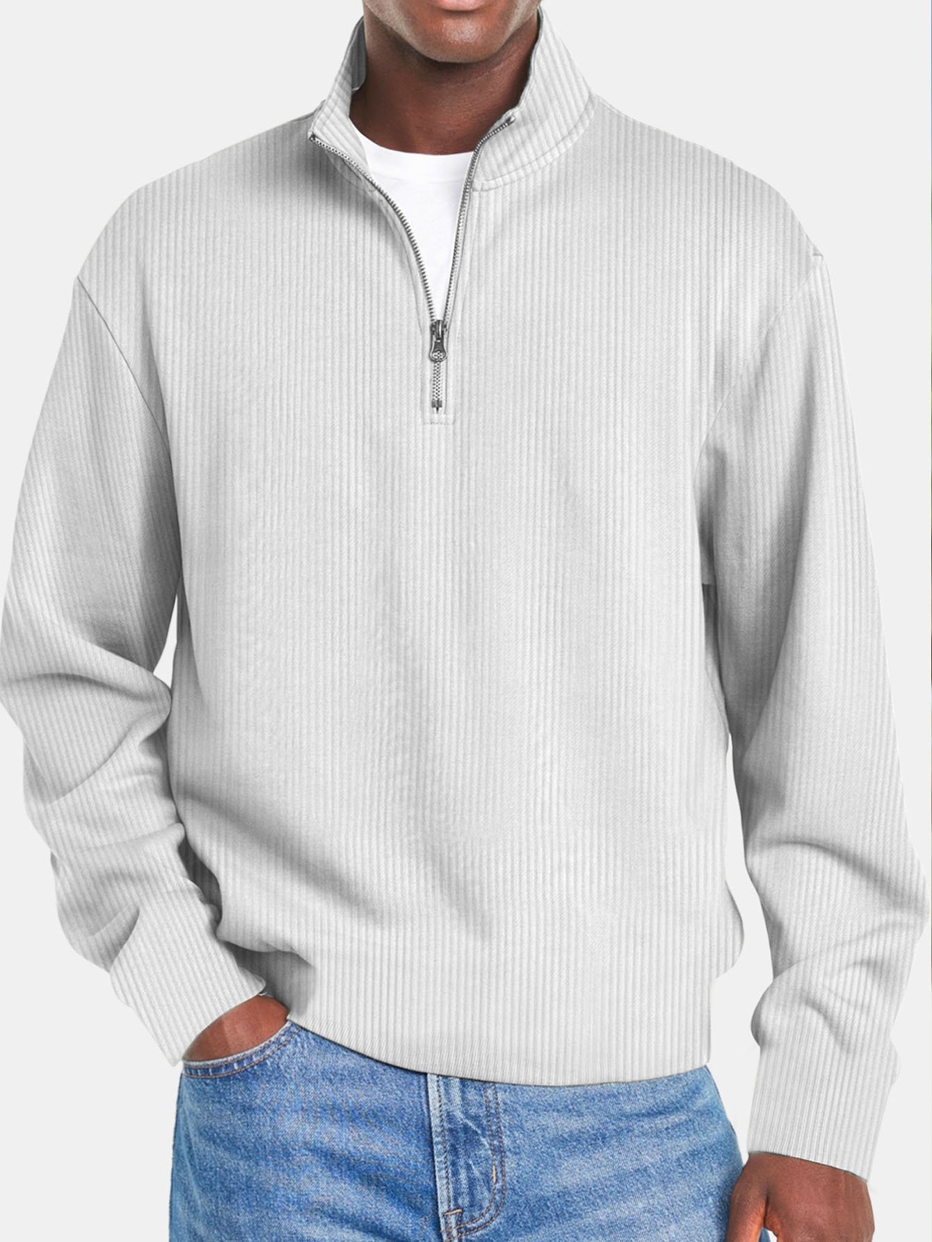 Royaura® Corduroy Basic Stripe Men's Long Sleeve Zipper Sweatshirt Big & Tall