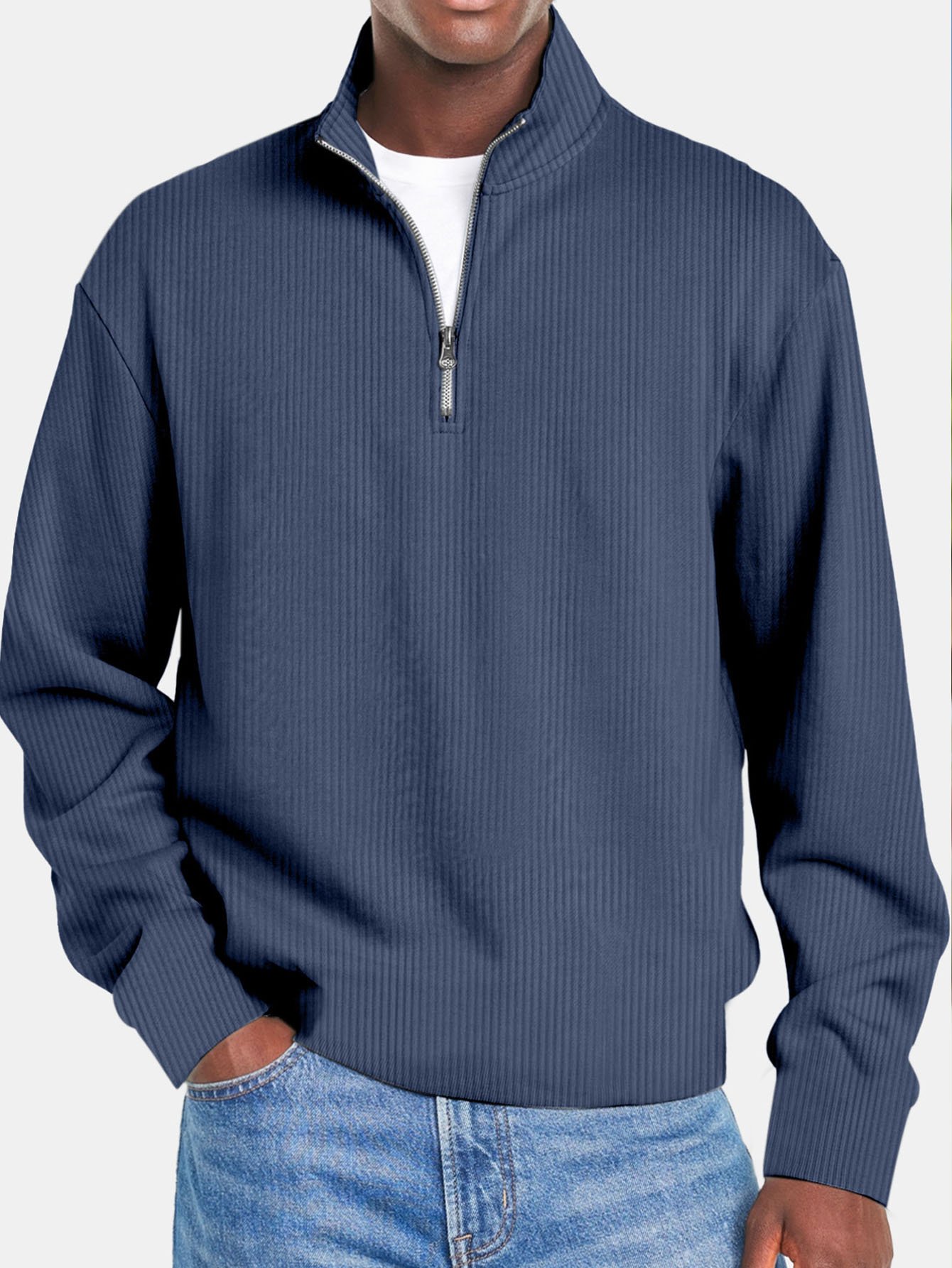 Royaura® Corduroy Basic Stripe Men's Long Sleeve Zipper Sweatshirt Big & Tall