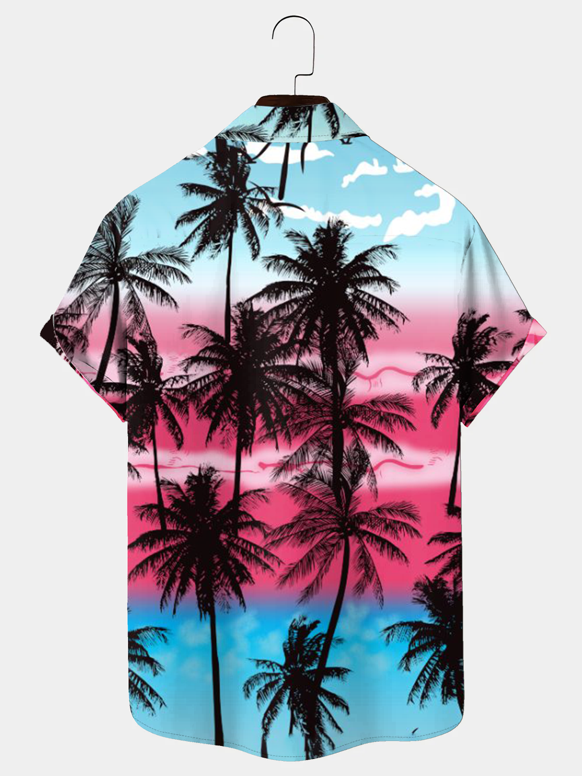 Royaura® Hawaiian Palm Tree Print Men's Tropical Chest Pocket Stretch Short Sleeve Shirt Big & Tall