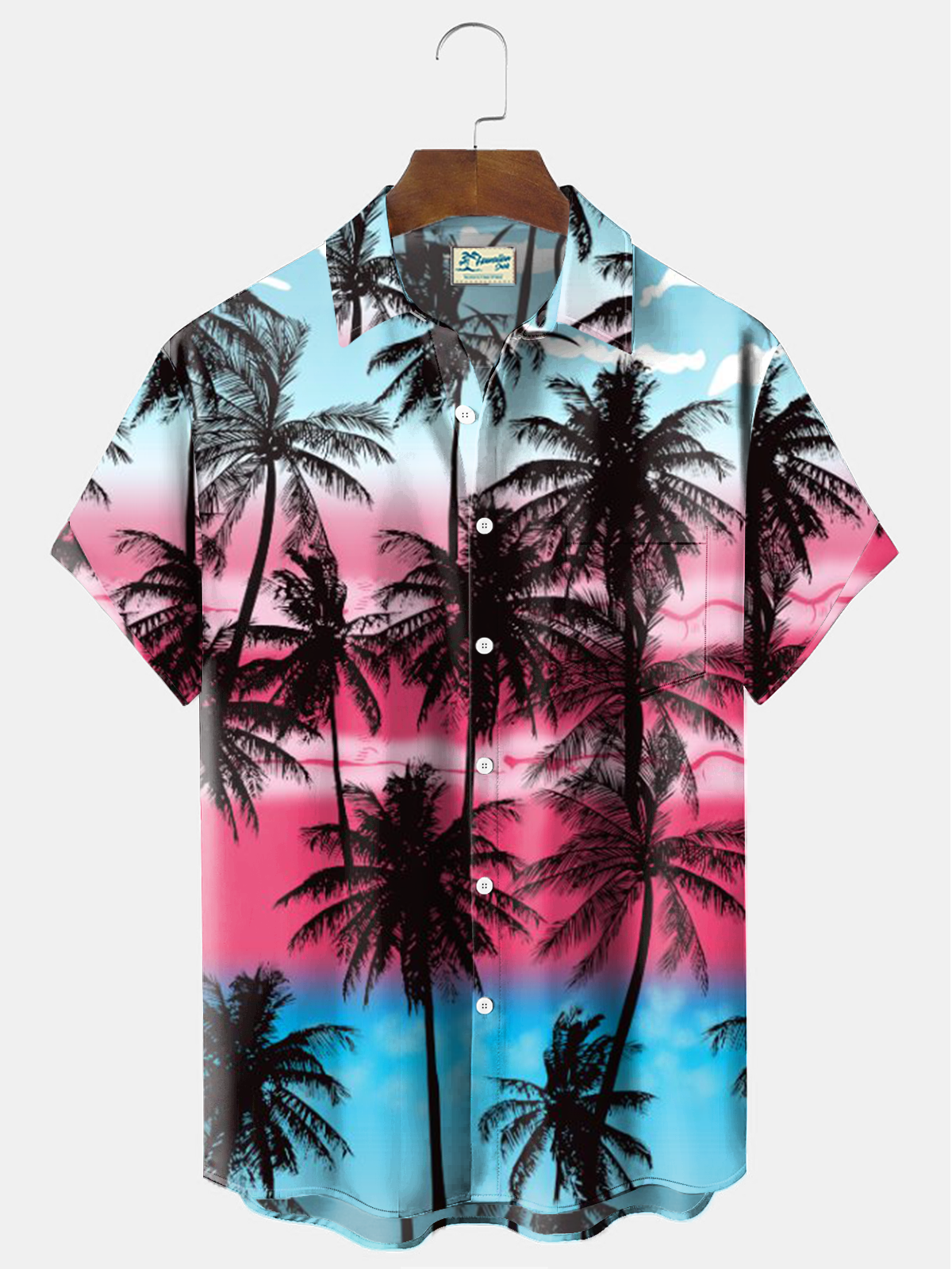 Royaura® Hawaiian Palm Tree Print Men's Tropical Chest Pocket Stretch Short Sleeve Shirt Big & Tall