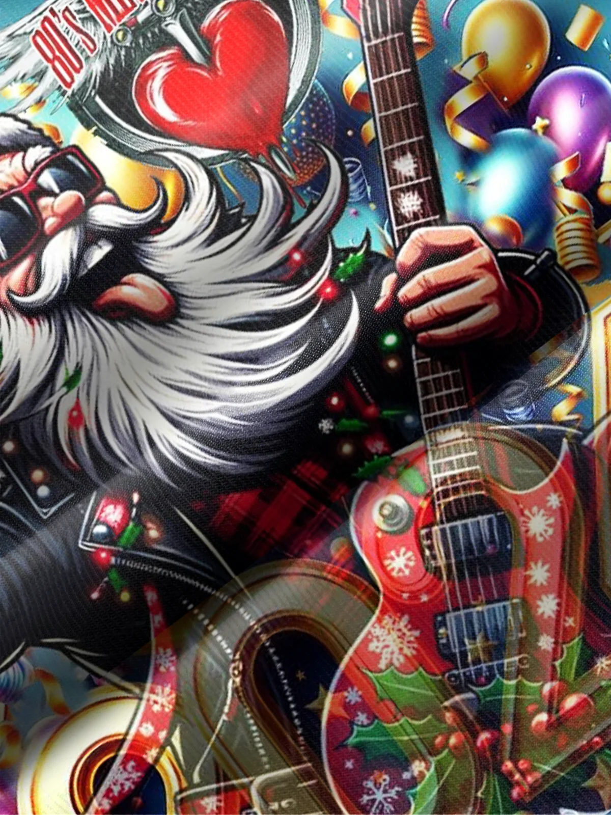 Royaura® Christmas Rock Santa Claus Guitar Print Men's Holiday Chest Pocket Stretch Short Sleeve Shirt Big & Tall