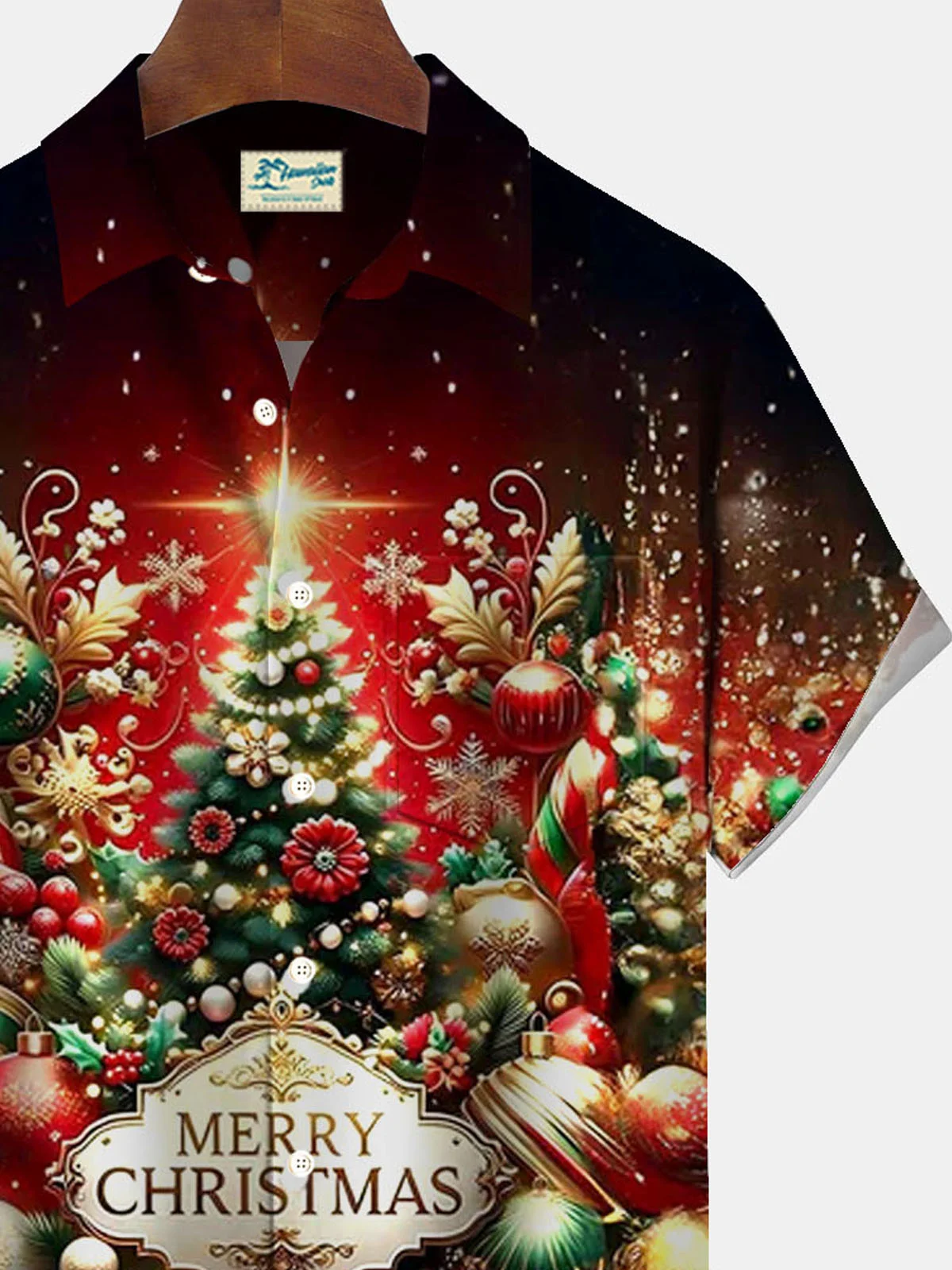 Royaura® Christmas Print Men's Button Pocket Short Sleeve Shirt Big & Tall