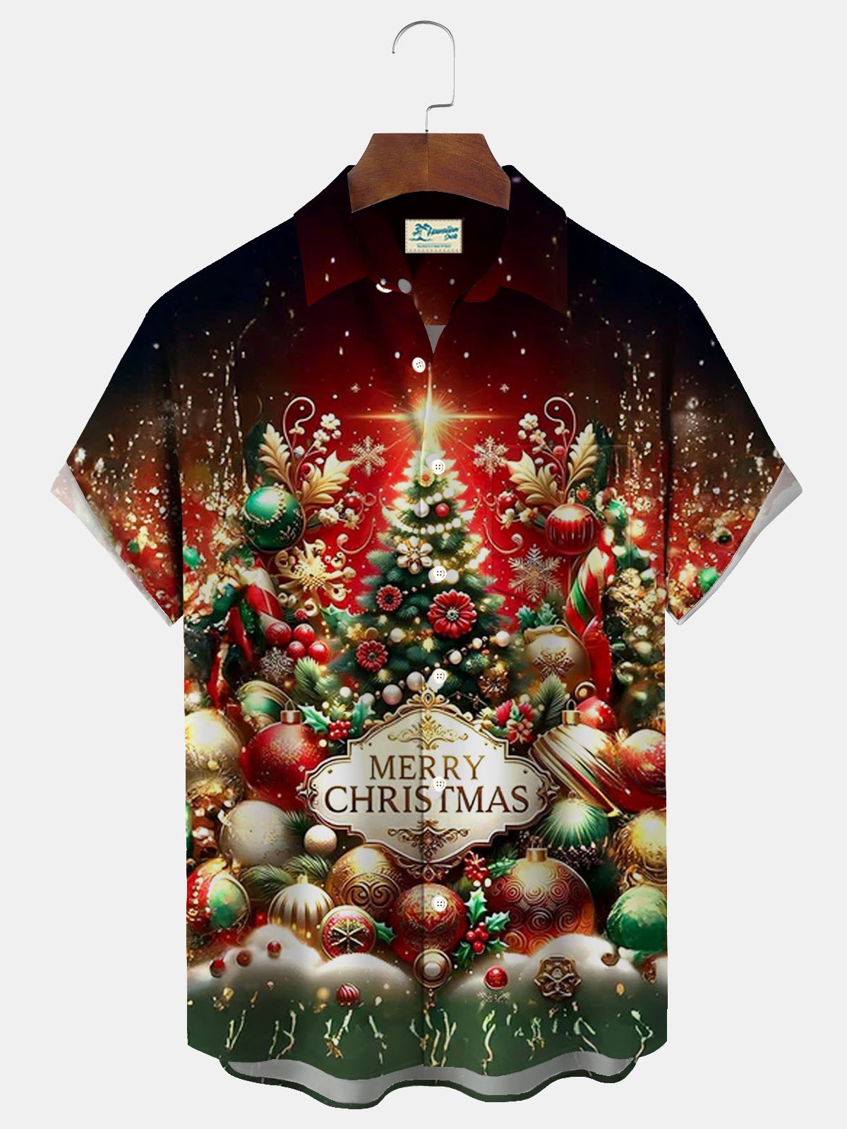 Royaura® Christmas Print Men's Button Pocket Short Sleeve Shirt Big & Tall