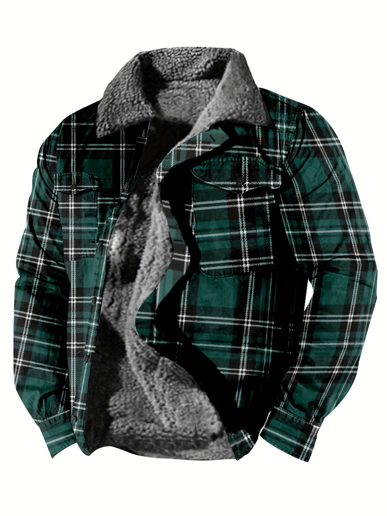 Royaura® Basic Men's Plaid Printed Lapel Thermal Fleece Full Zip Coats And Jackets