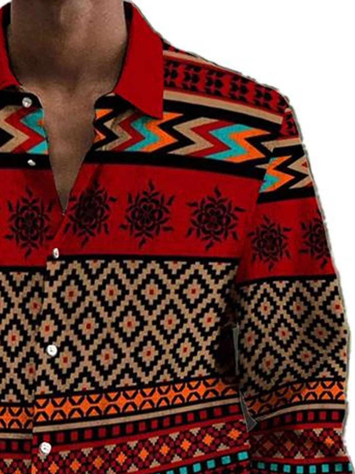 Royaura® Ethnic Western Geometric Print Mens Button Pocket Long Sleeve Shirt Big & Tall