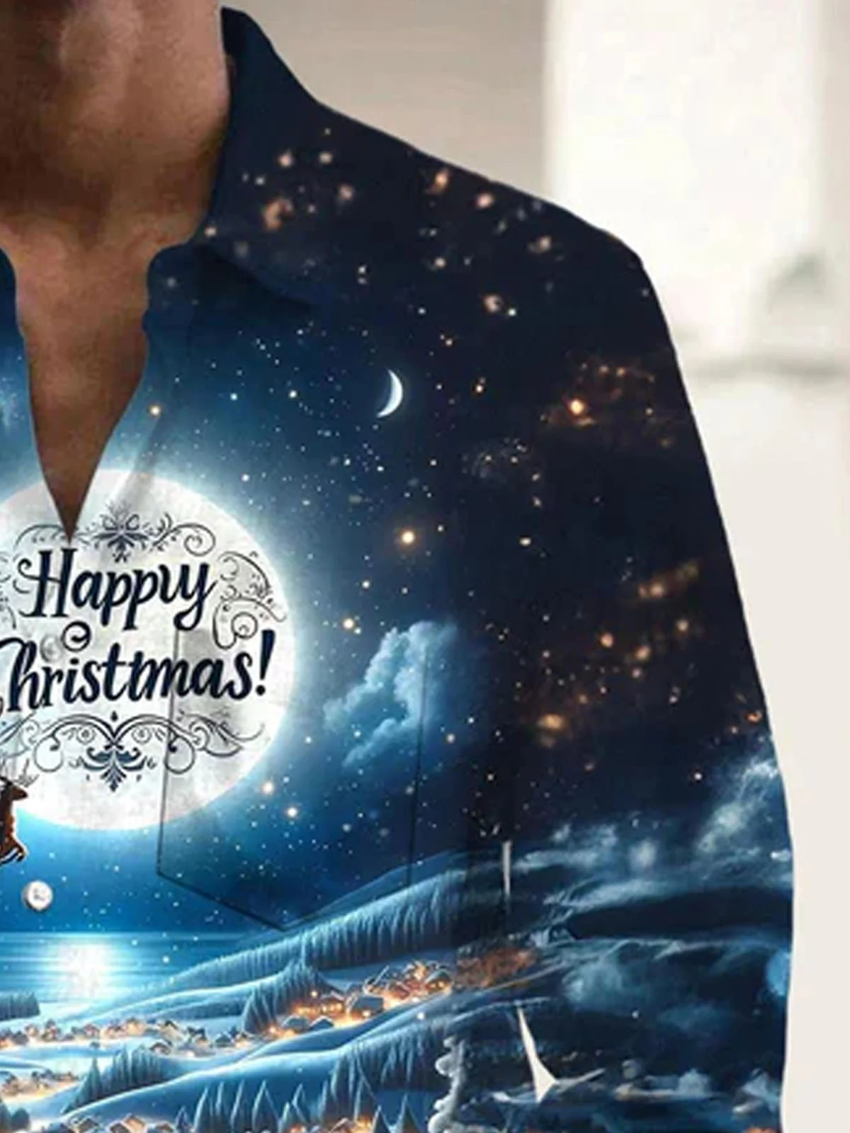 Royaura® Christmas Print Men's Button Pocket Long Sleeve Shirt Big & Tall