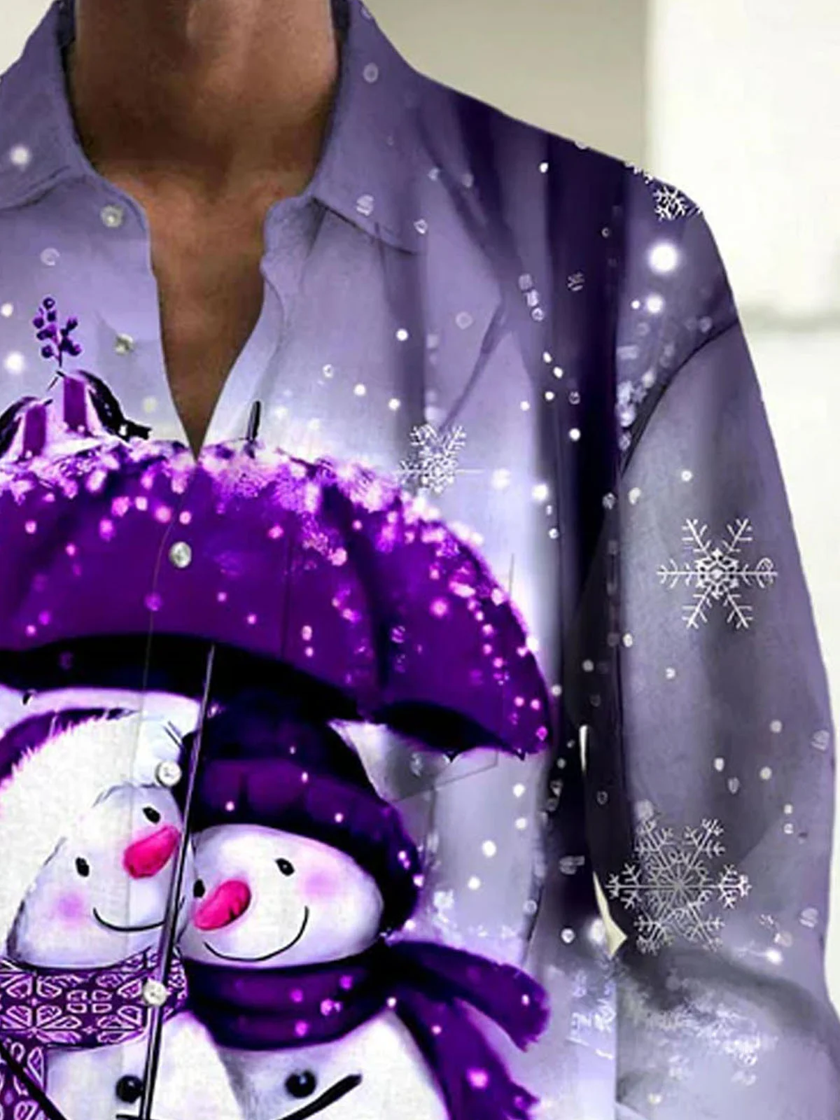 Royaura® Christmas Snowman Print Men's Button Pocket Long Sleeve Shirt Big & Tall