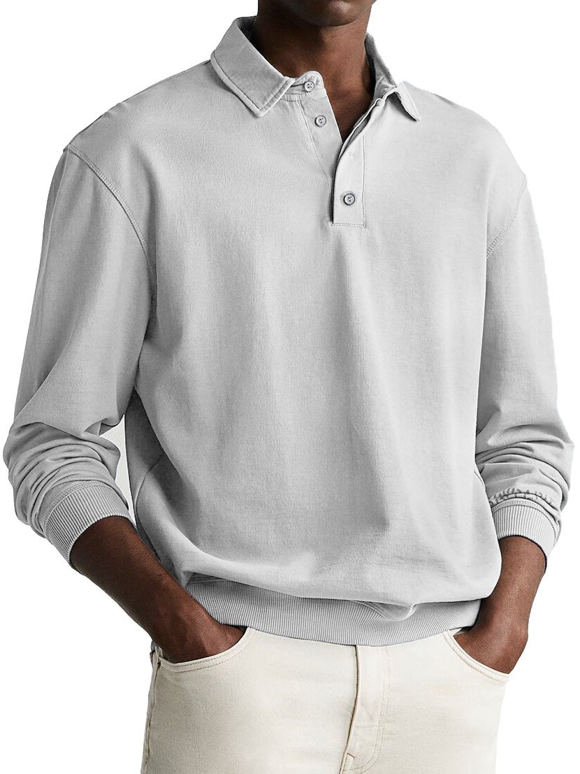 Royaura® Basic Men's Solid Color Buttoned Stretch Long Sleeve Polo Shirt Big Tall