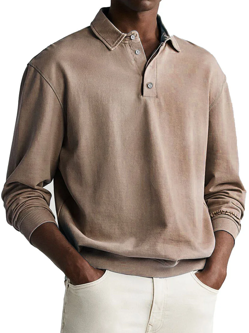 Royaura® Basic Men's Solid Color Buttoned Stretch Long Sleeve Polo Shirt Big Tall