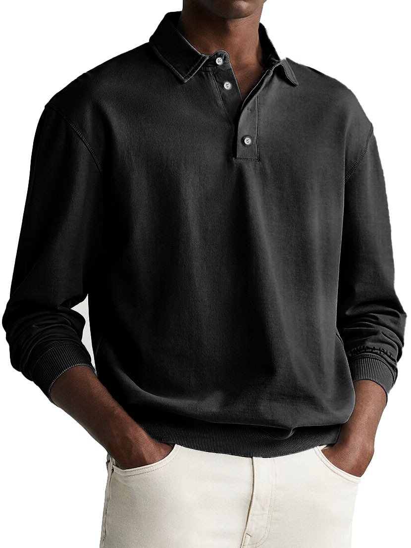 Royaura® Basic Men's Solid Color Buttoned Stretch Long Sleeve Polo Shirt Big Tall